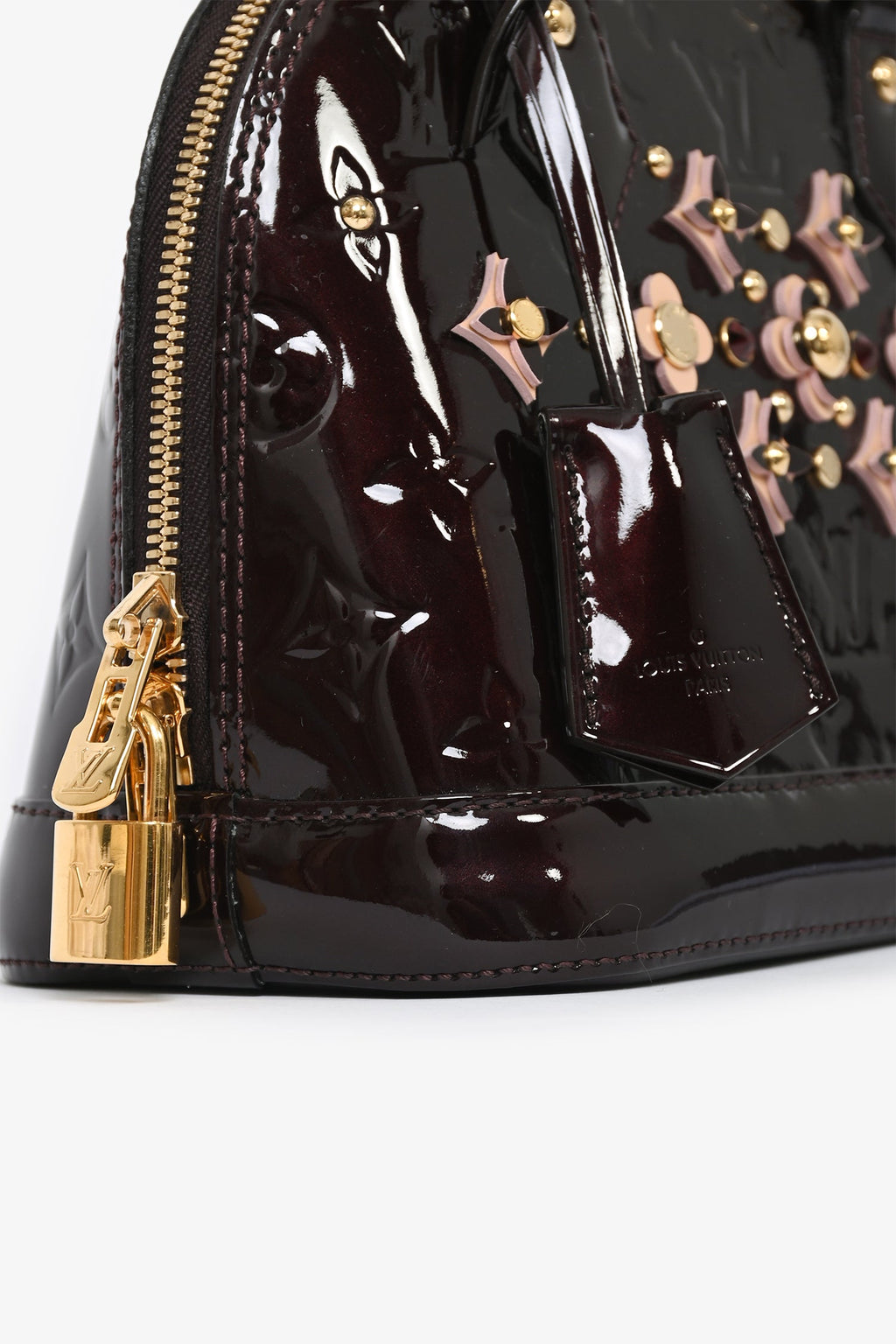 Louis Vuitton 2016 Limited Edition Amarante Vernis Flower Embellished Alma BB with Strap