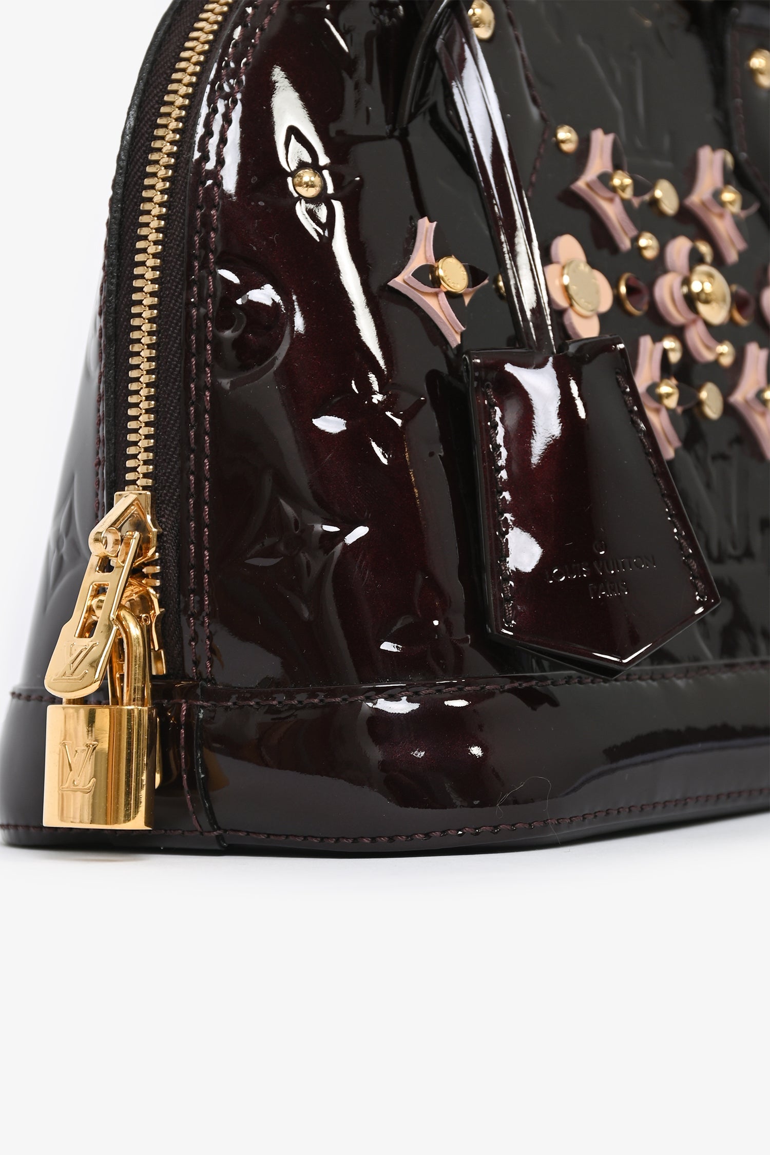 Louis Vuitton 2016 Limited Edition Amarante Vernis Flower Embellished Alma BB with Strap