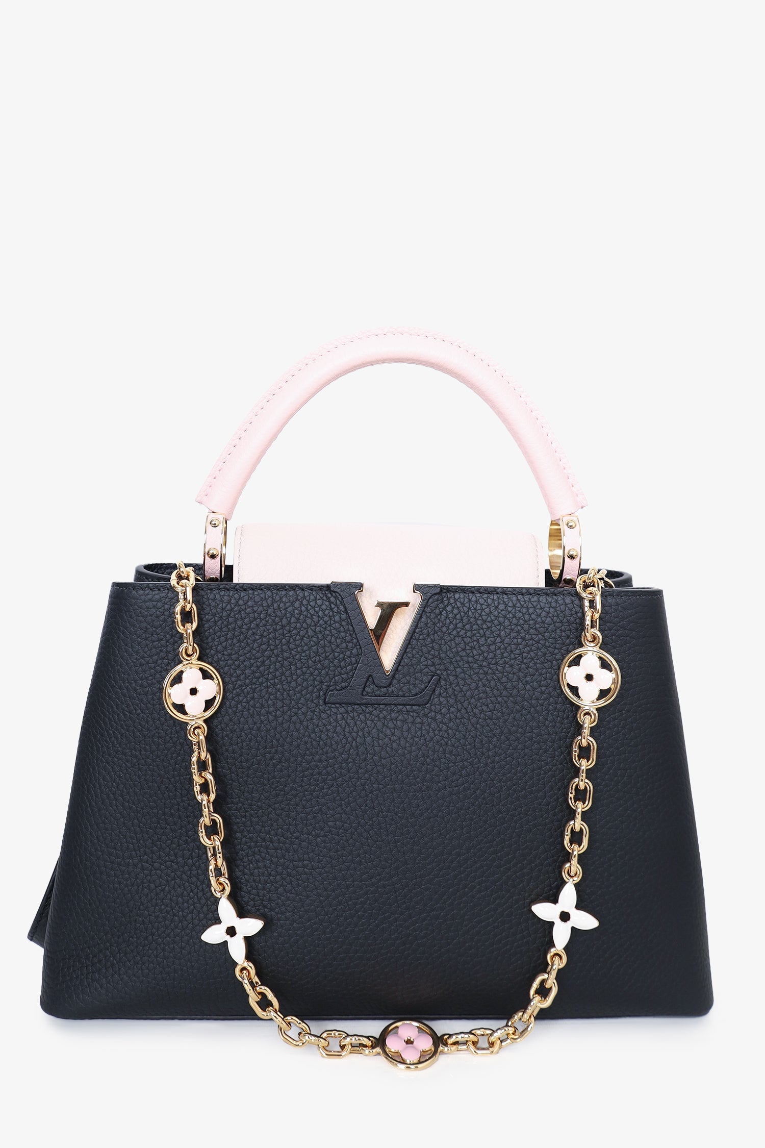 Louis Vuitton Black/Pink Leather Capucines PM Top Handle Bag