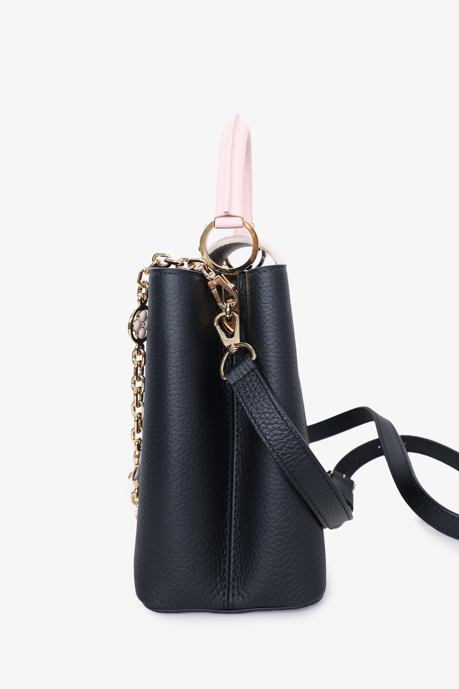Louis Vuitton Black/Pink Leather Capucines PM Top Handle Bag