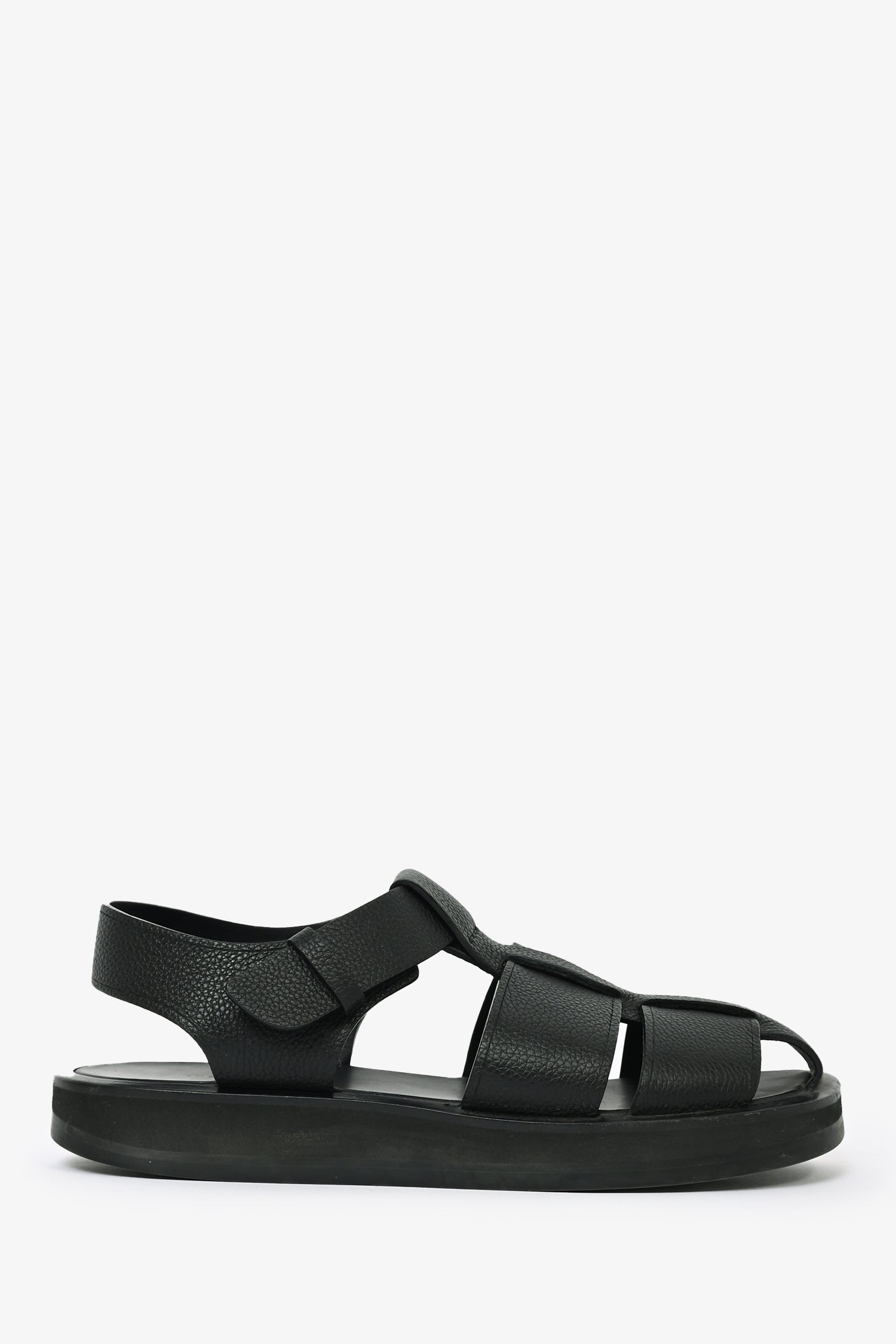 The Row Black Grained Leather Fisherman Sandals Size 37