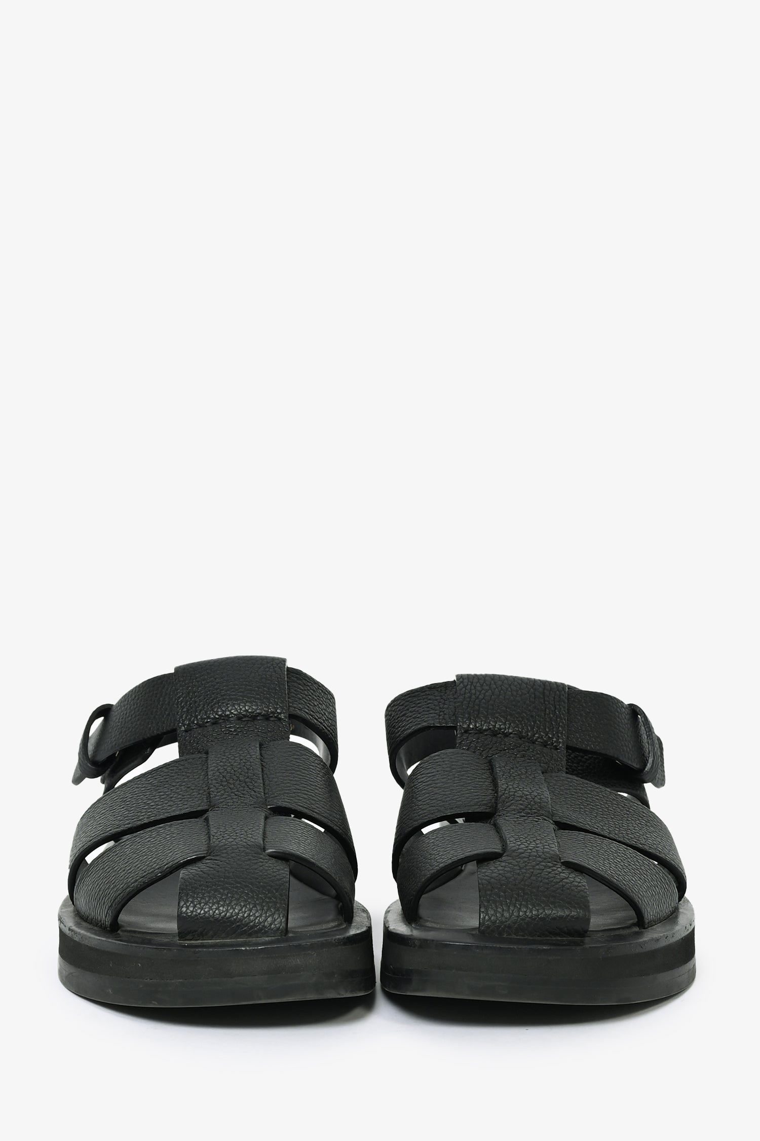 The Row Black Grained Leather Fisherman Sandals Size 37