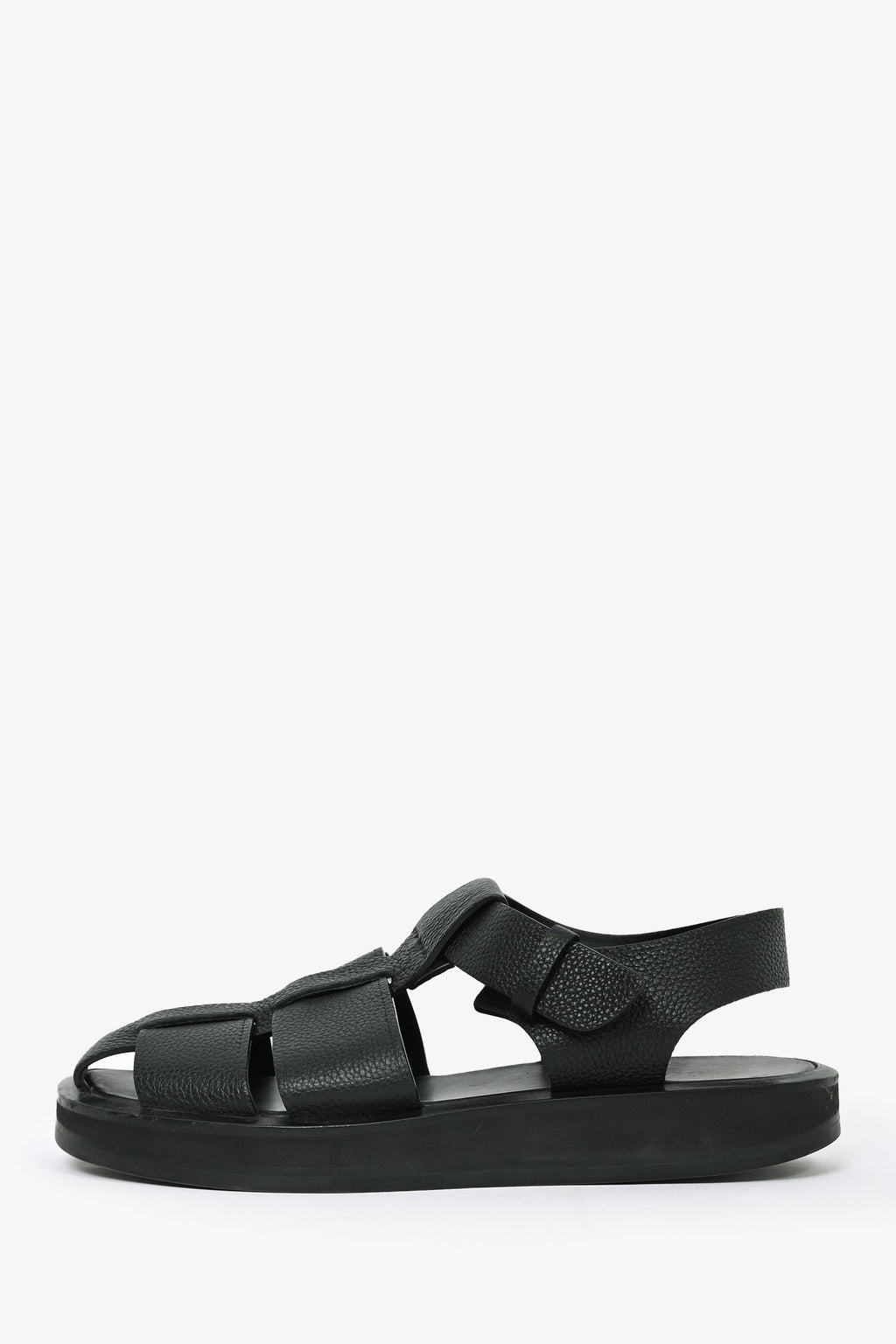 The Row Black Grained Leather Fisherman Sandals Size 37
