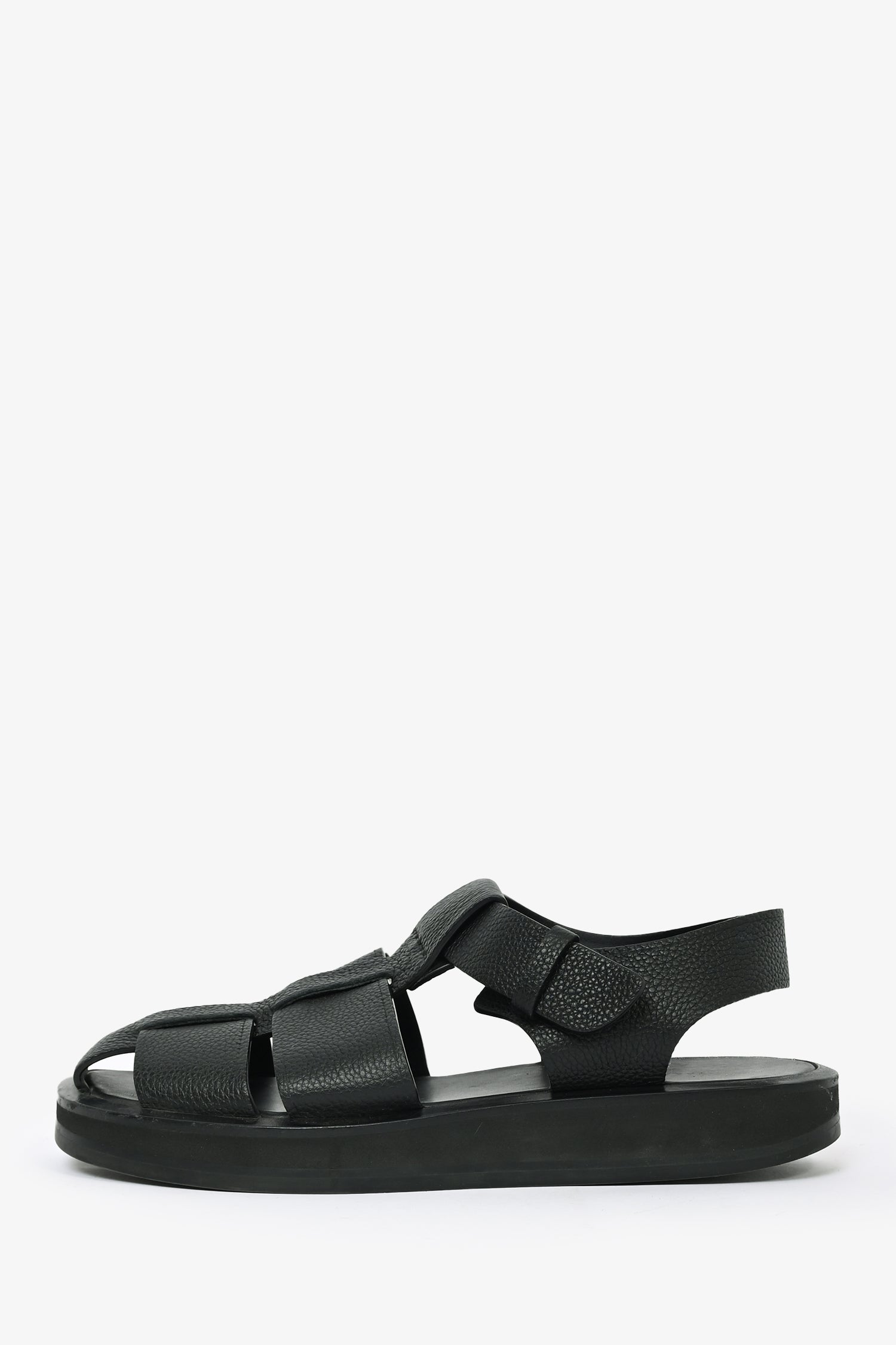 The Row Black Grained Leather Fisherman Sandals Size 37