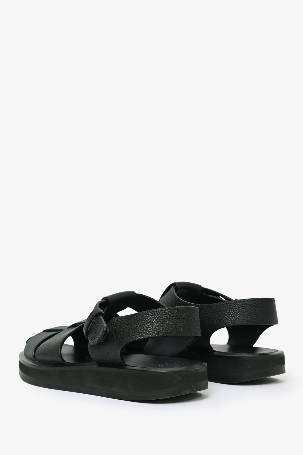 The Row Black Grained Leather Fisherman Sandals Size 37