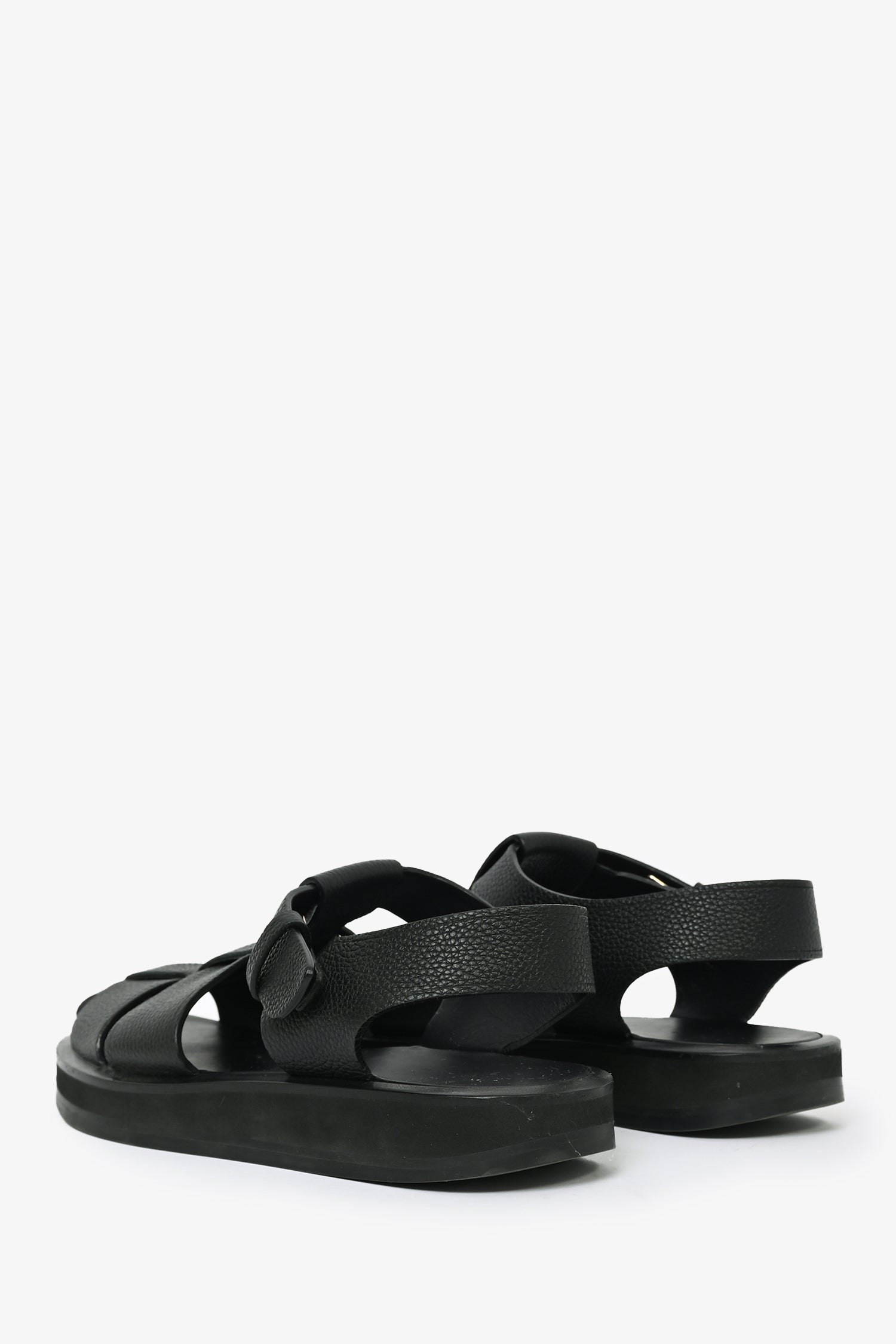 The Row Black Grained Leather Fisherman Sandals Size 37