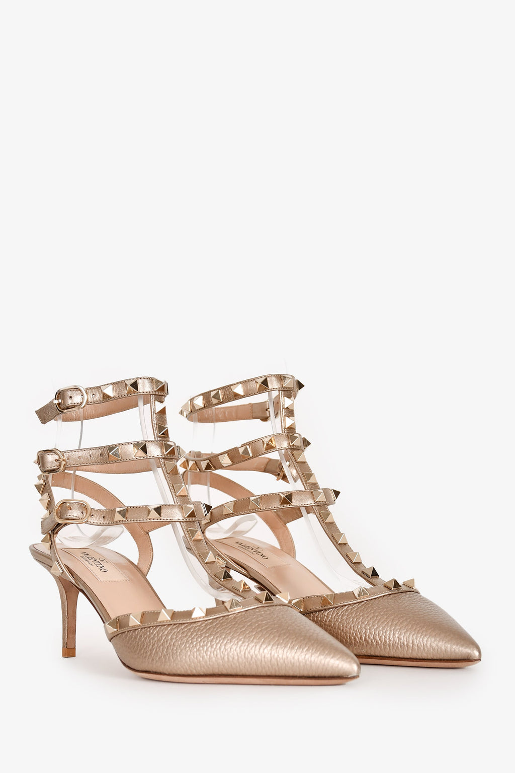 Valentino Rose Gold Rockstud Cage Kitten Heels Size 38