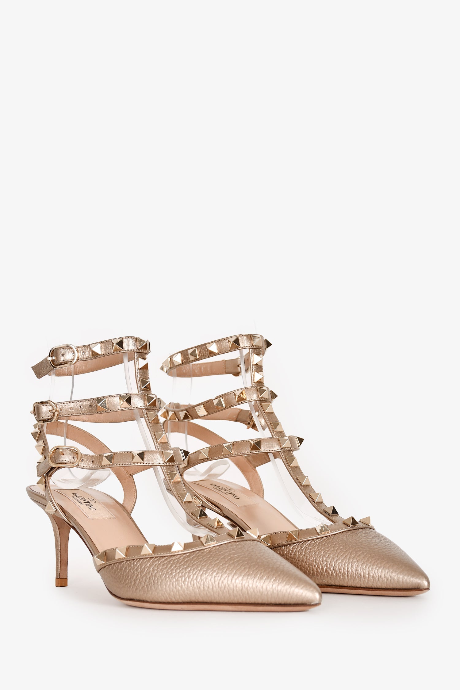 Valentino Rose Gold Rockstud Cage Kitten Heels Size 38