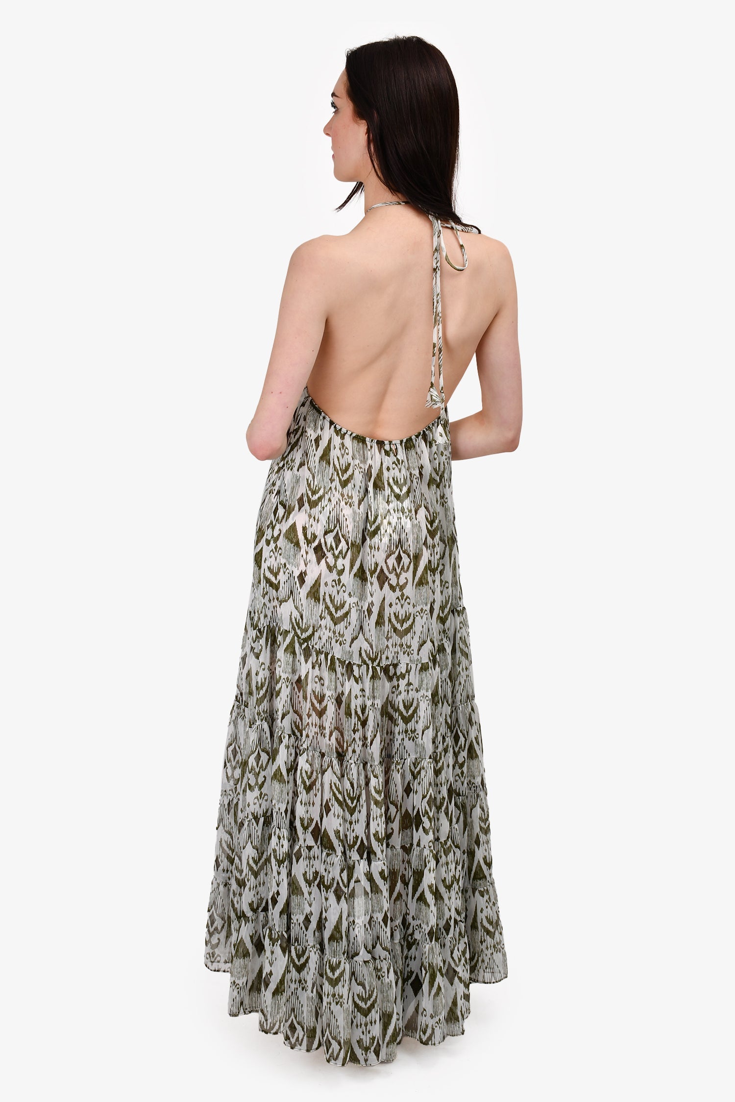 Misa Los Angeles Green Patterned Halter Maxi Dress Size M