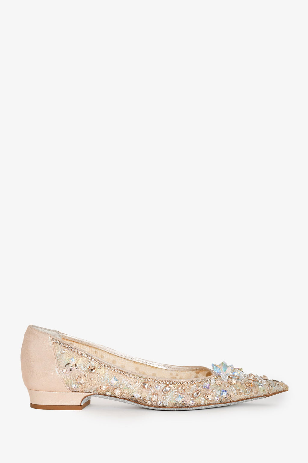 Rene Caovilla Beige Crystal Embellished 'Cinderella' Pointed Toe Flats Size 35