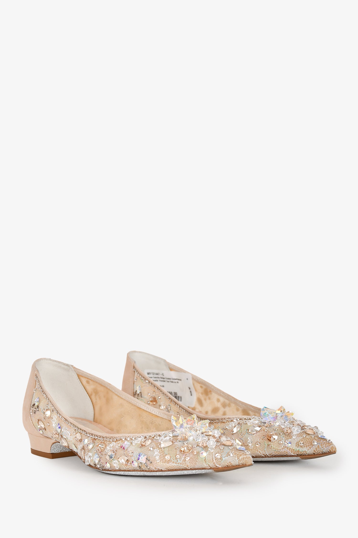 Rene Caovilla Beige Crystal Embellished 'Cinderella' Pointed Toe Flats Size 35