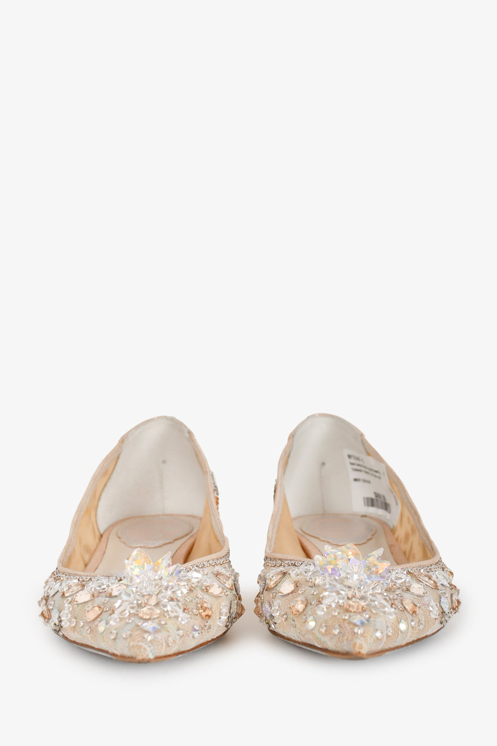 Rene Caovilla Beige Crystal Embellished 'Cinderella' Pointed Toe Flats Size 35