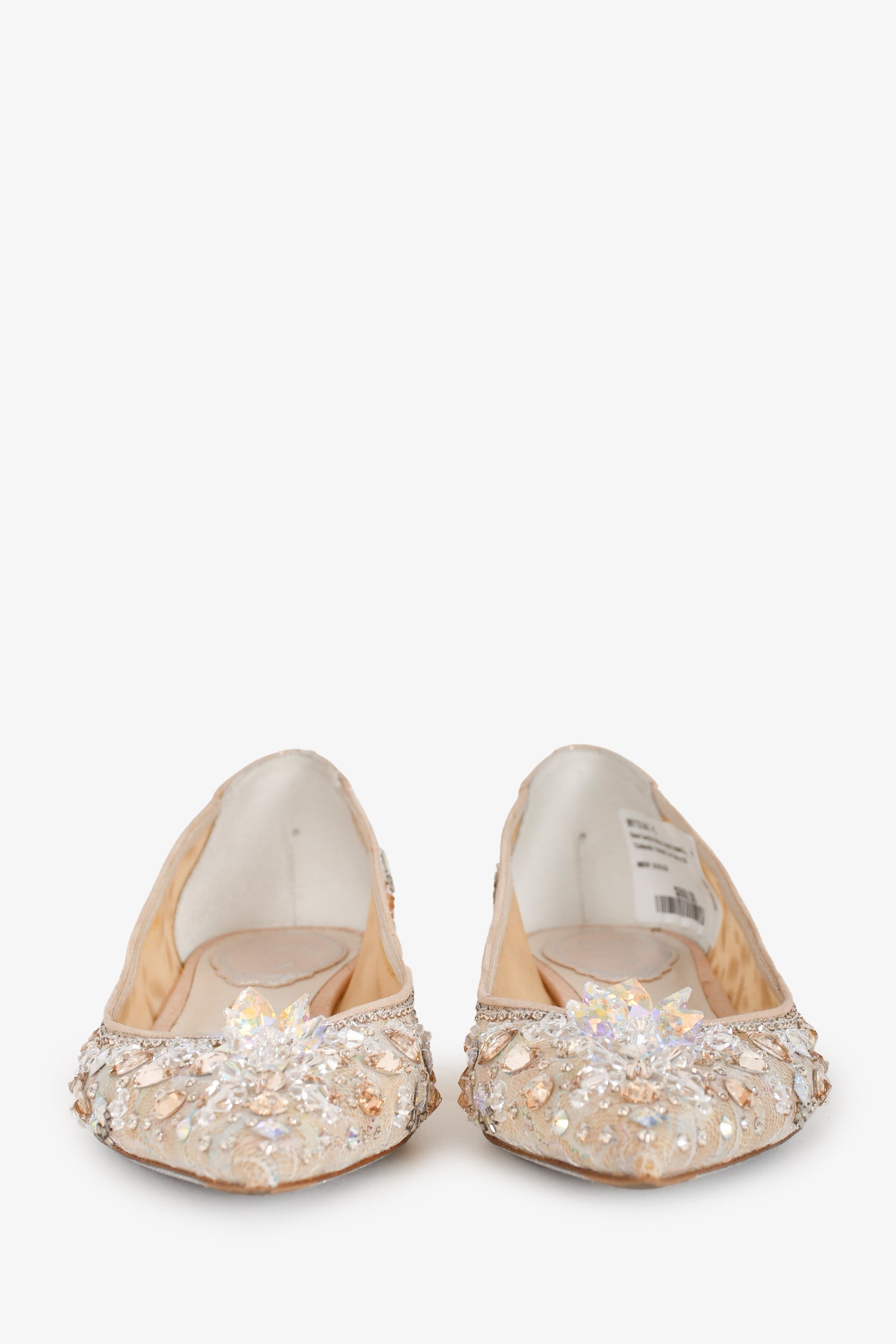Rene Caovilla Beige Crystal Embellished 'Cinderella' Pointed Toe Flats Size 35