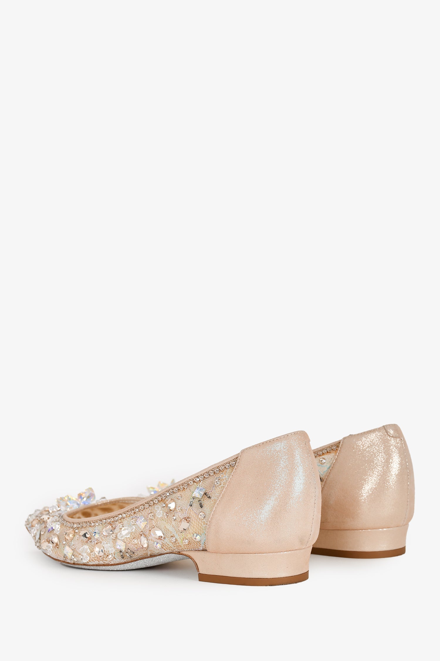 Rene Caovilla Beige Crystal Embellished 'Cinderella' Pointed Toe Flats Size 35