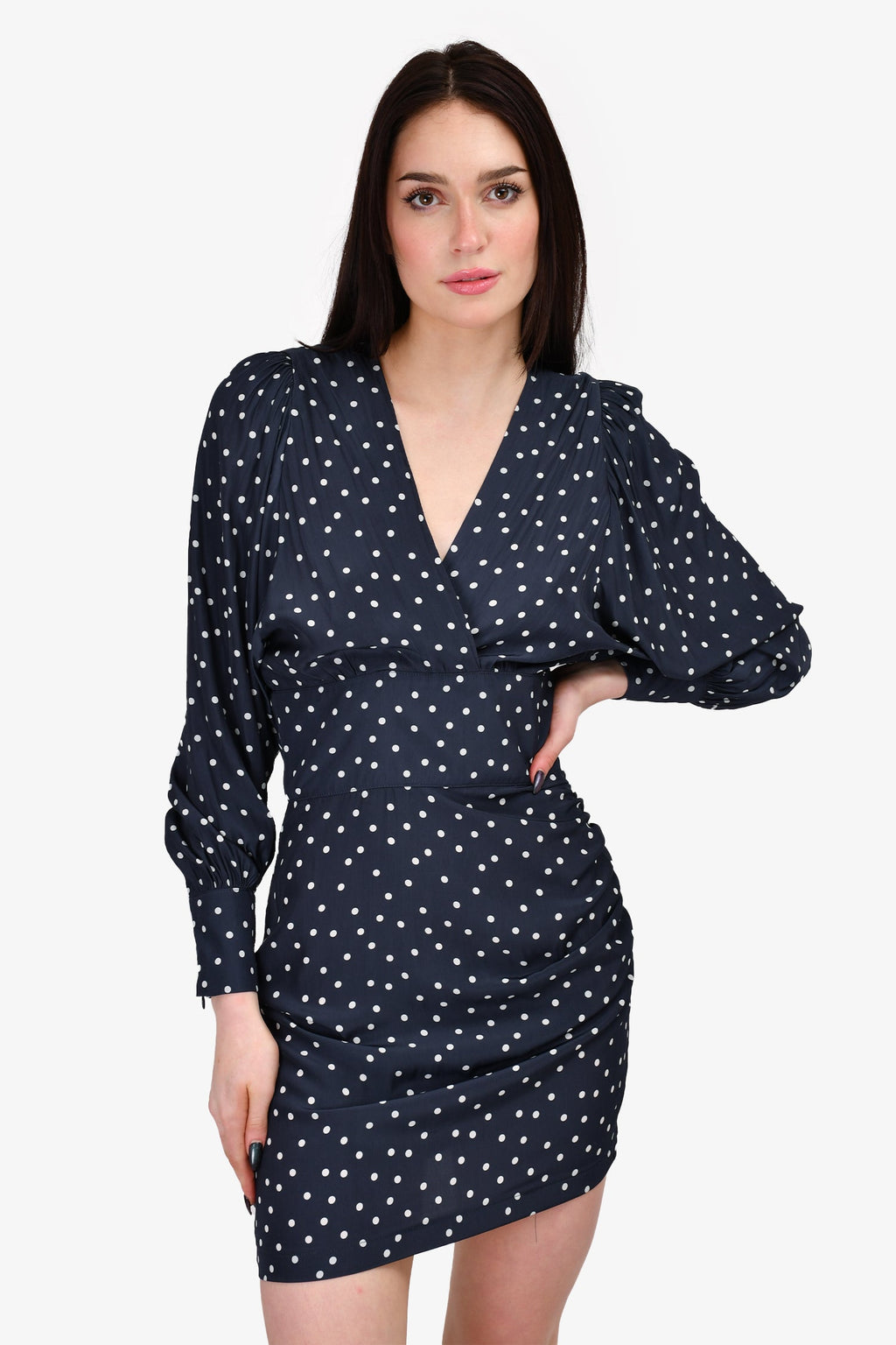 Smythe Navy Polka Dot Draped Mini Dress Size 0