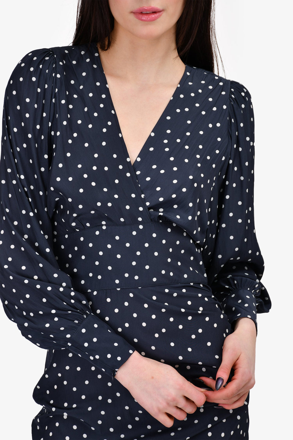 Smythe Navy Polka Dot Draped Mini Dress Size 0