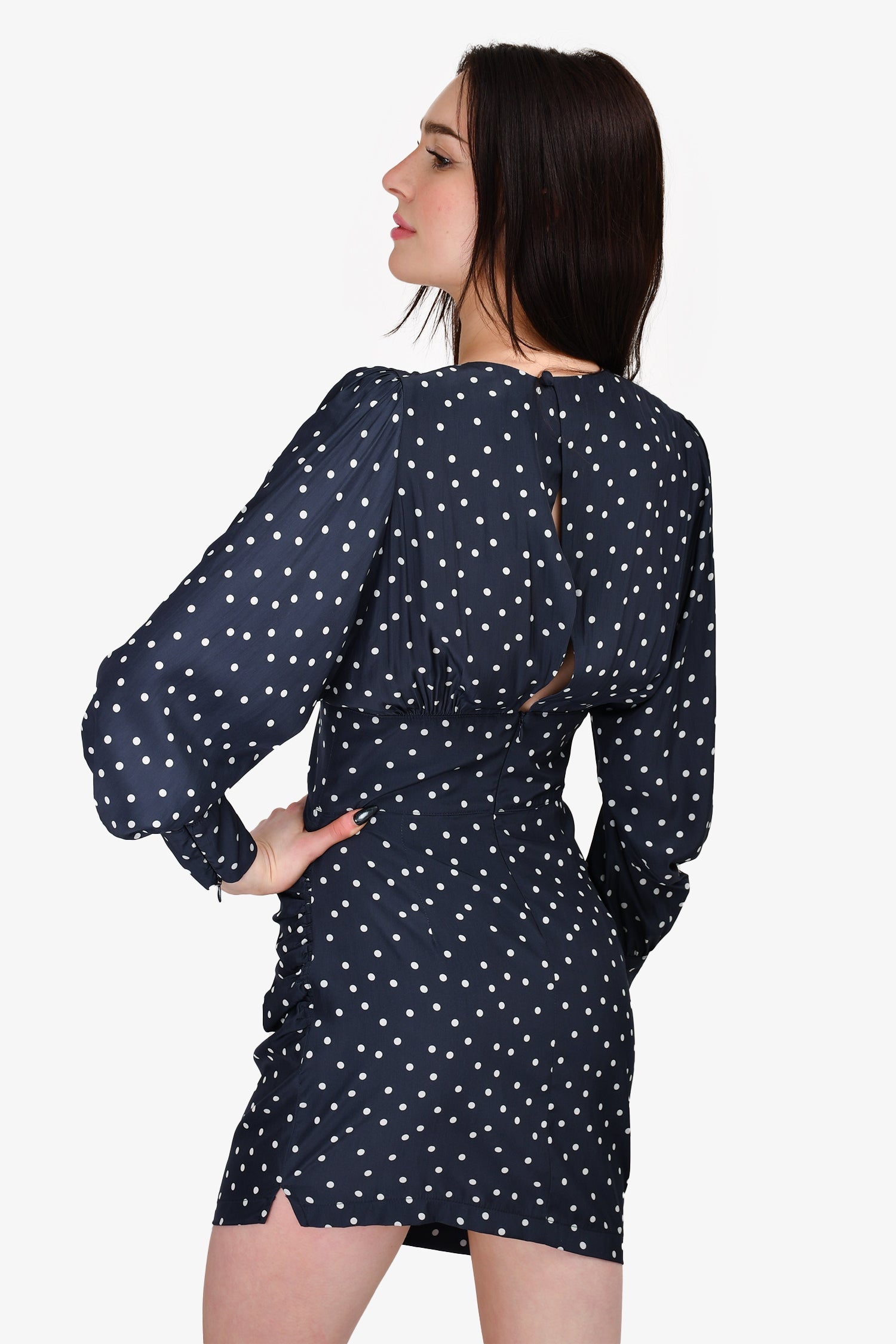 Smythe Navy Polka Dot Draped Mini Dress Size 0