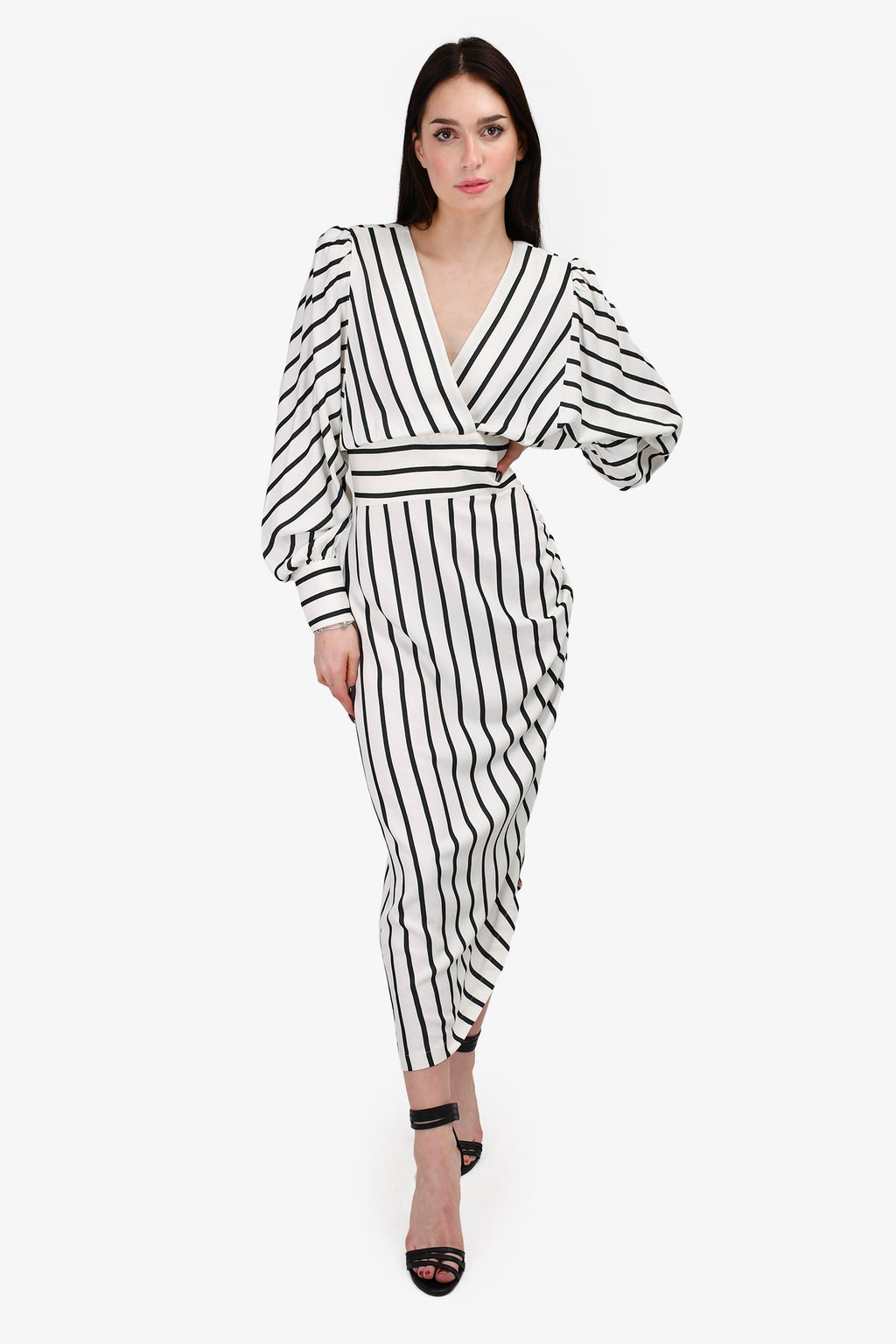 Smythe White And Black Striped Draped Dress Size 8