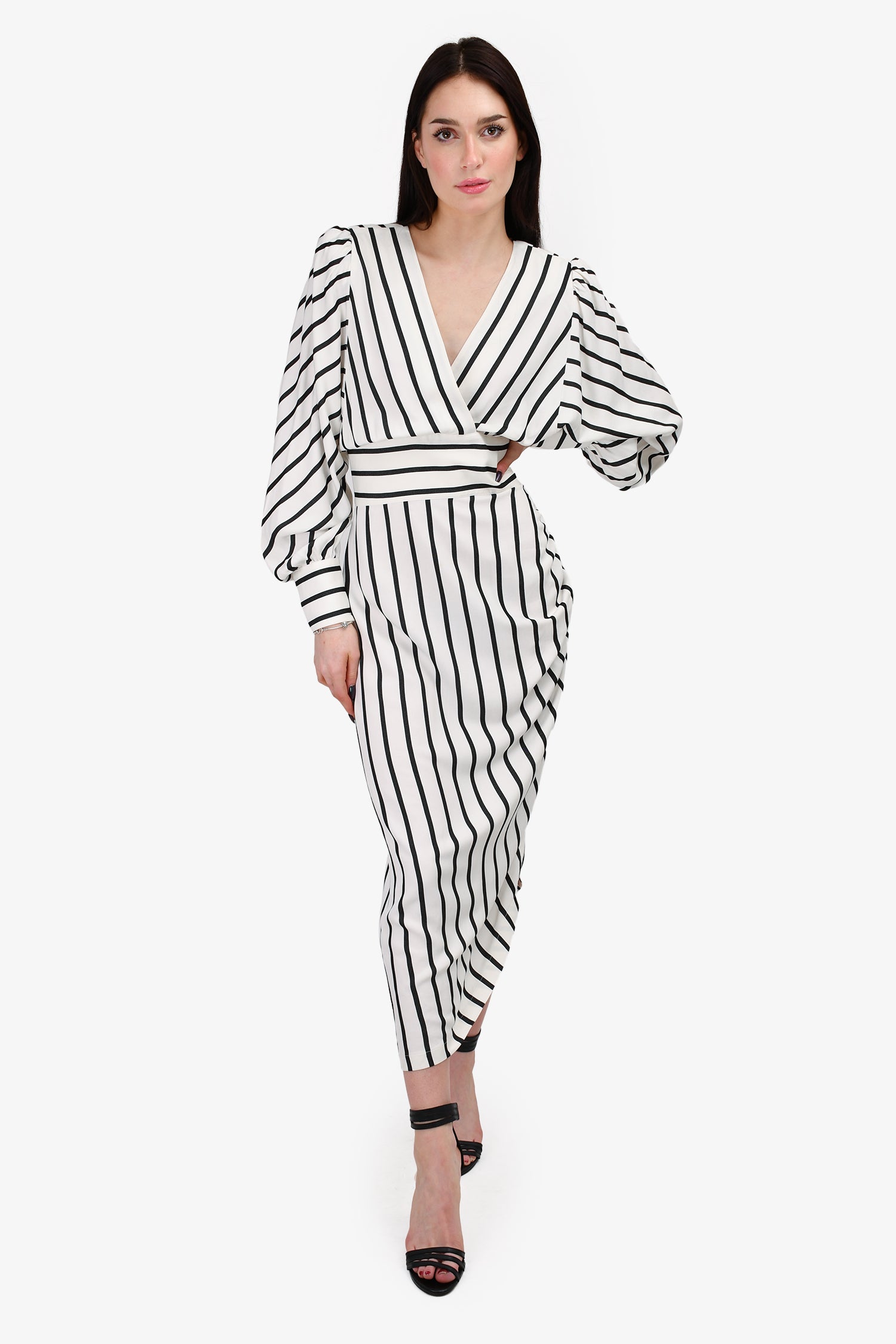 Smythe White And Black Striped Draped Dress Size 8