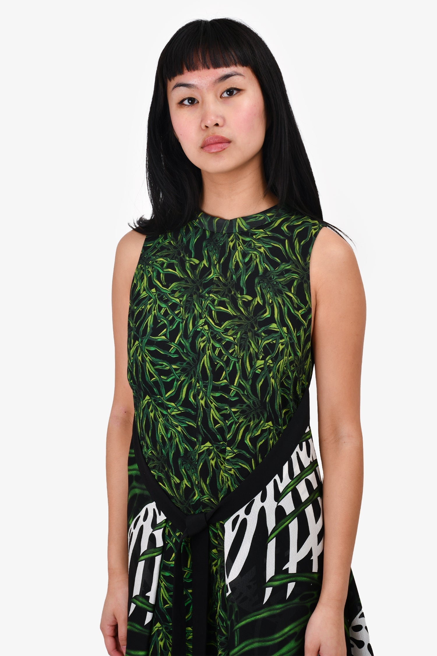 Proenza Schouler Black/Green Multi-Printed Sleeveless Dress Size S