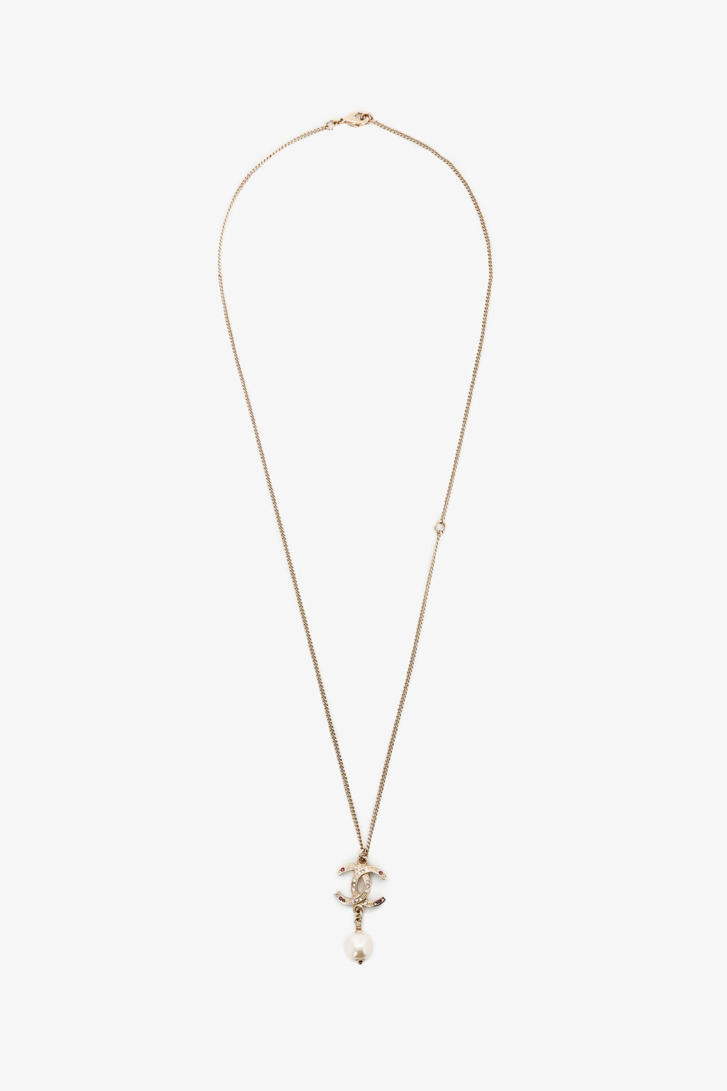 Pre-Loved Chanel™ 2012 Gold Toned 'CC' Faux Pearl Drop Necklace
