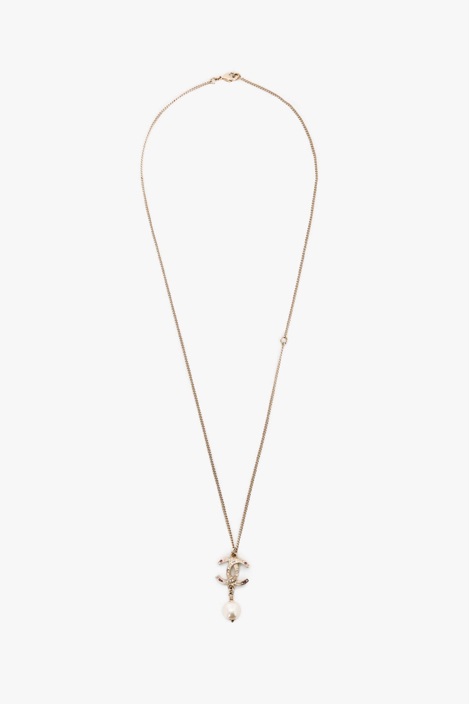 Pre-Loved Chanel™ 2012 Gold Toned 'CC' Faux Pearl Drop Necklace