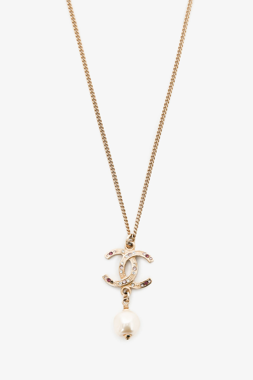 Pre-Loved Chanel™ 2012 Gold Toned 'CC' Faux Pearl Drop Necklace