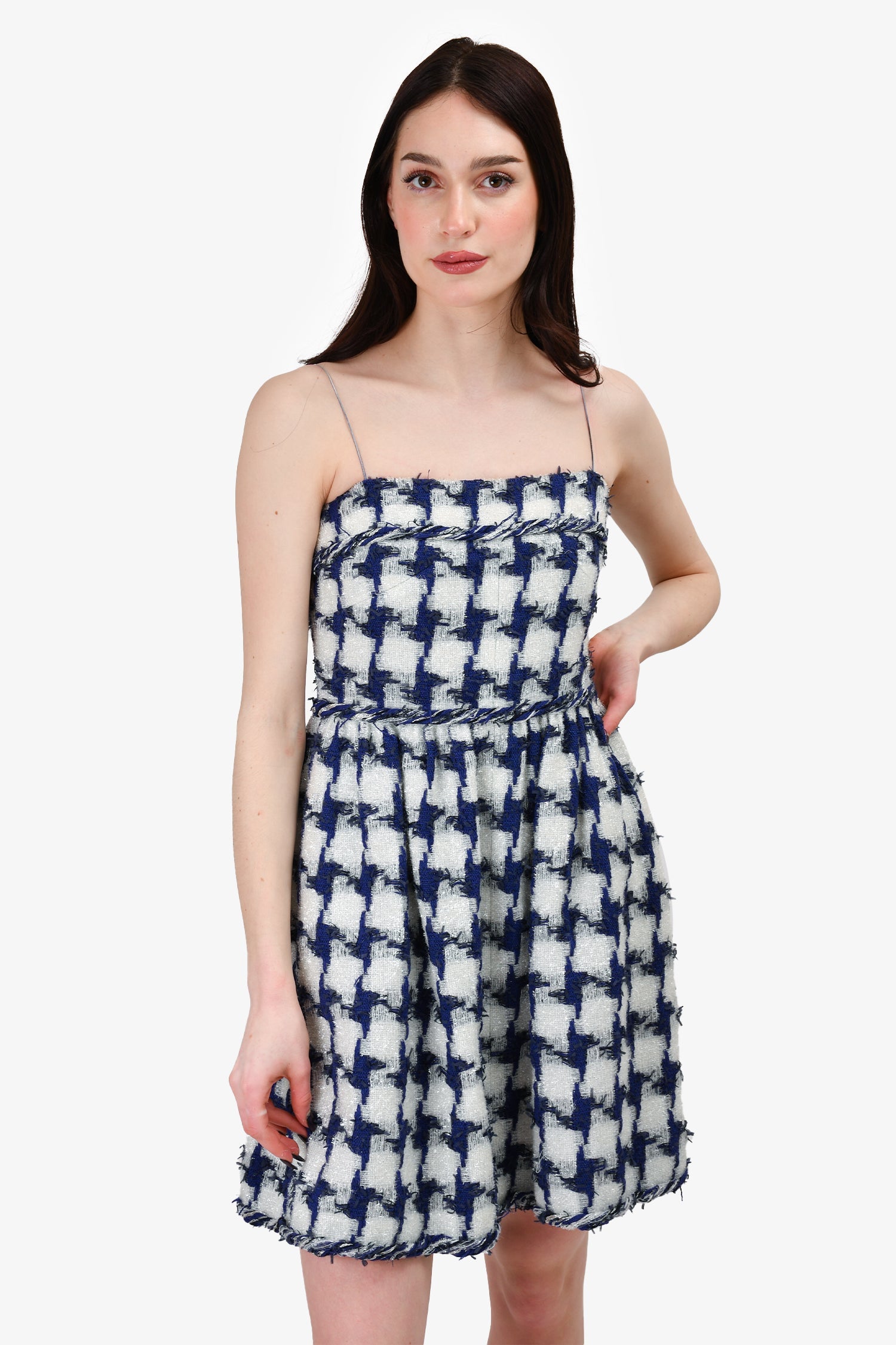 Pre-Loved Chanel™Blue Tweed Metallic Tank Dress Size 36