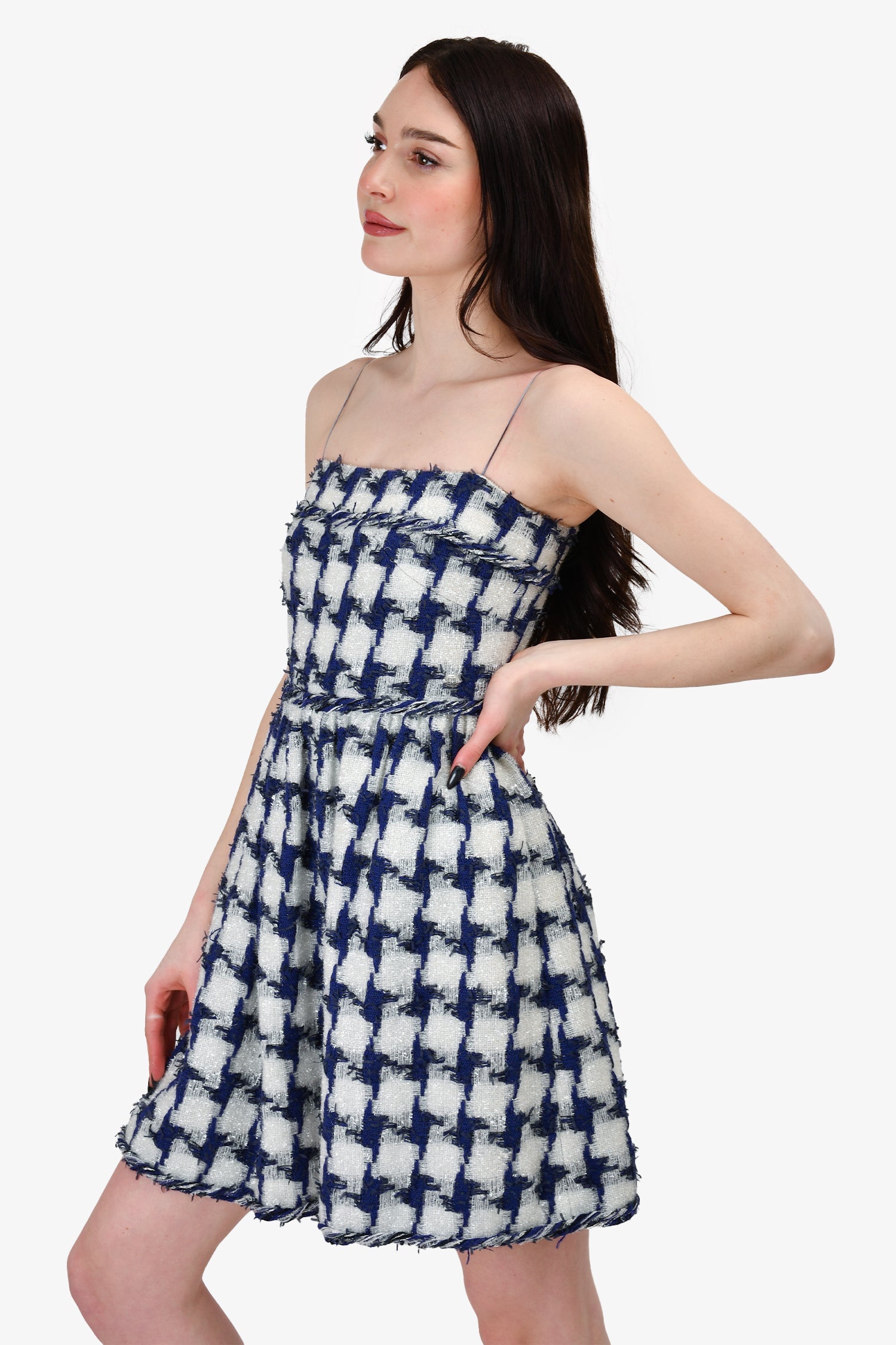 Pre-Loved Chanel™Blue Tweed Metallic Tank Dress Size 36