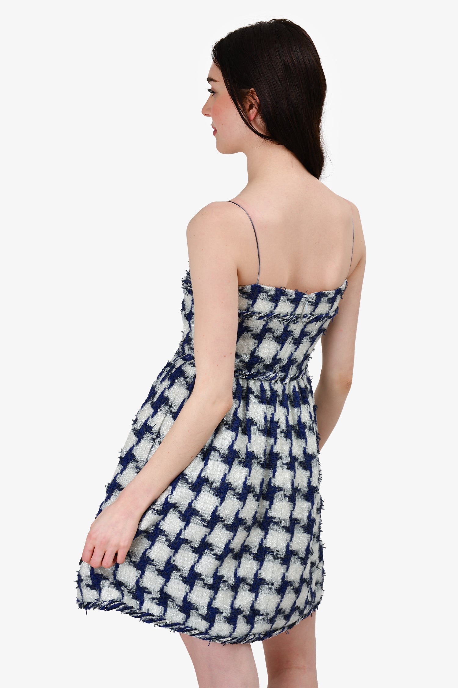 Pre-Loved Chanel™Blue Tweed Metallic Tank Dress Size 36