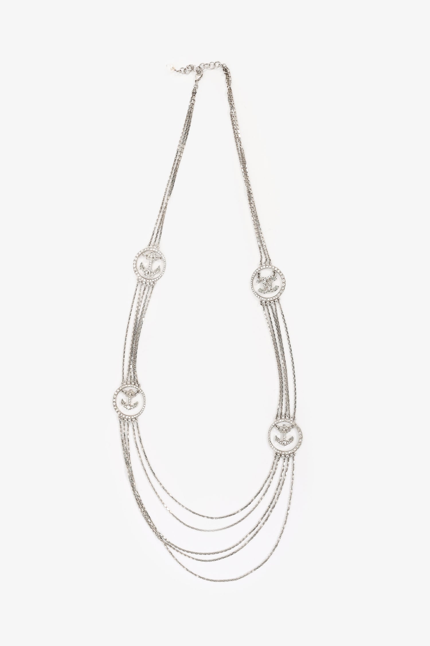 Pre-Loved Chanel™ 2018 'Metiers D'art' Crystal Embellished CC Anchor Multi-Strand Necklace