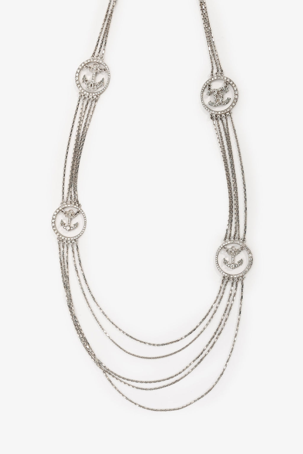 Pre-Loved Chanel™ 2018 'Metiers D'art' Crystal Embellished CC Anchor Multi-Strand Necklace