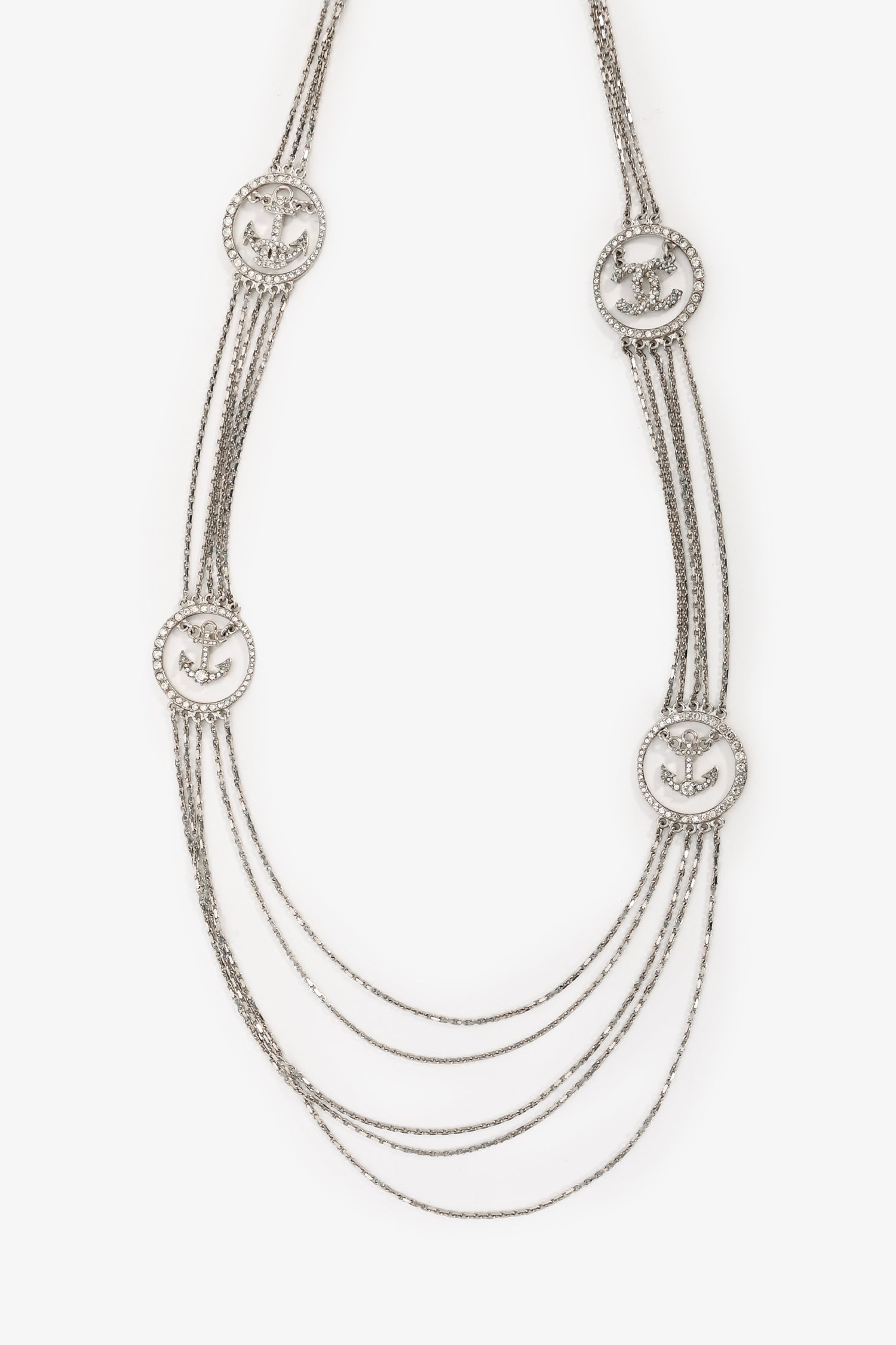 Pre-Loved Chanel™ 2018 'Metiers D'art' Crystal Embellished CC Anchor Multi-Strand Necklace
