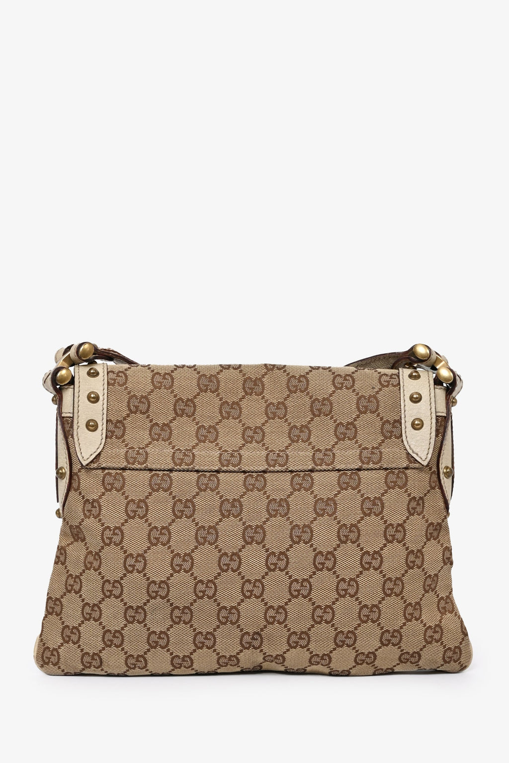 Gucci GG Canvas/Cream Leather Studded Pelham Web Shoulder Bag