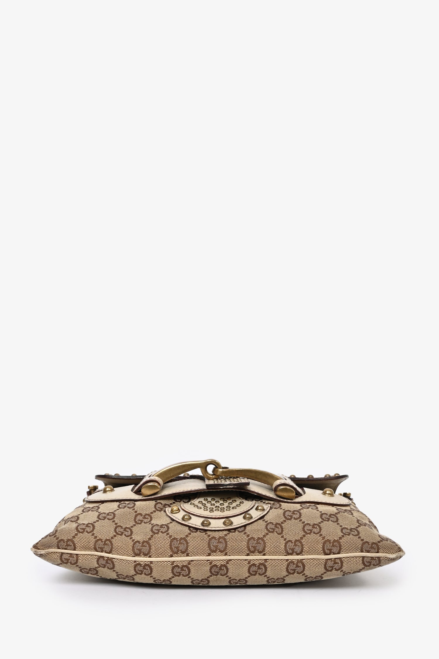 Gucci GG Canvas/Cream Leather Studded Pelham Web Shoulder Bag