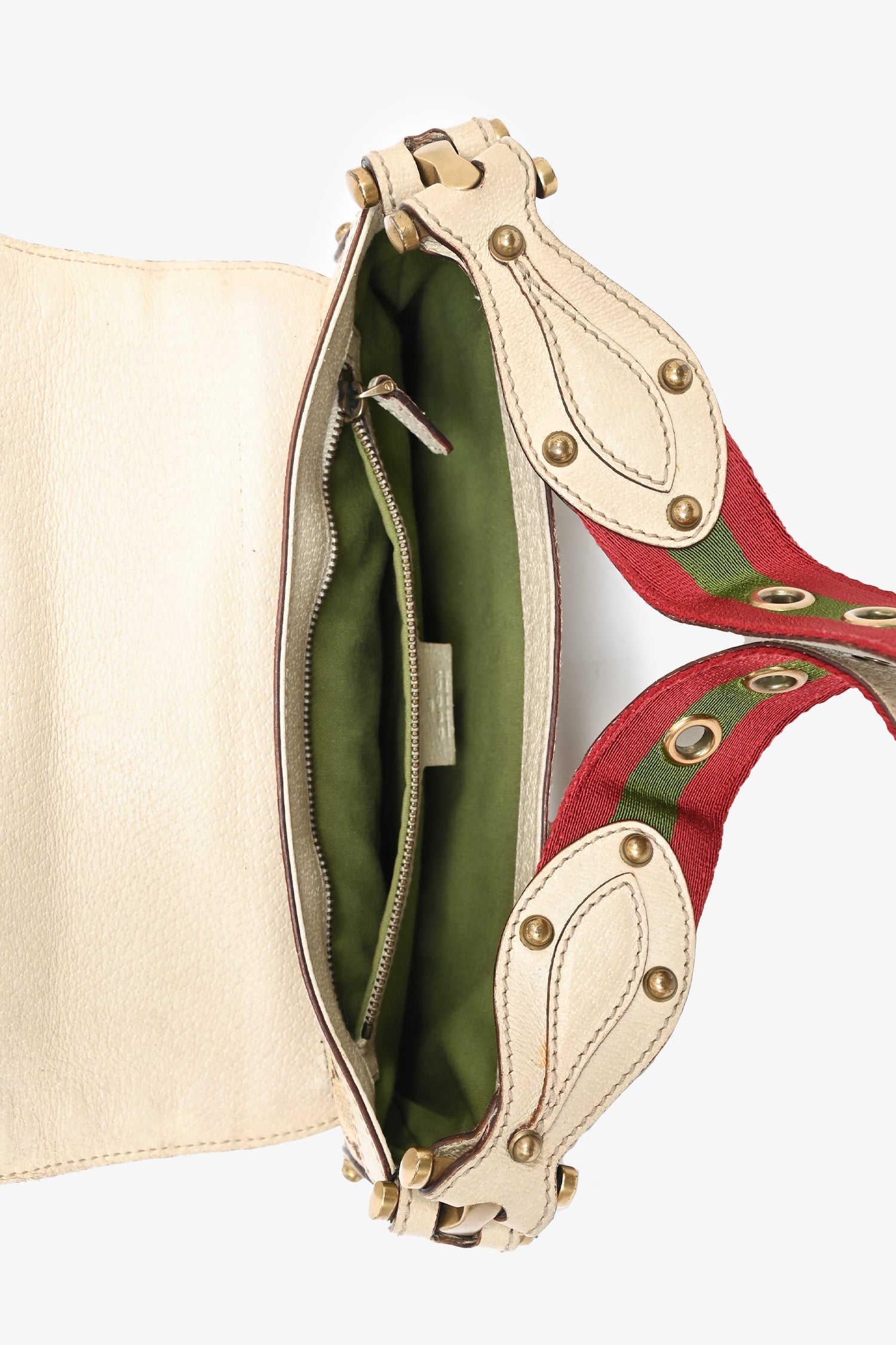 Gucci GG Canvas/Cream Leather Studded Pelham Web Shoulder Bag