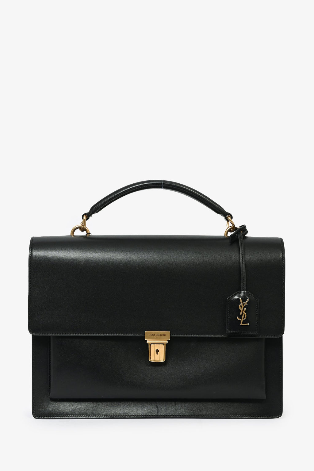 Saint Laurent 2016 Black Leather Large 'High School' Top Handle Bag with Strap