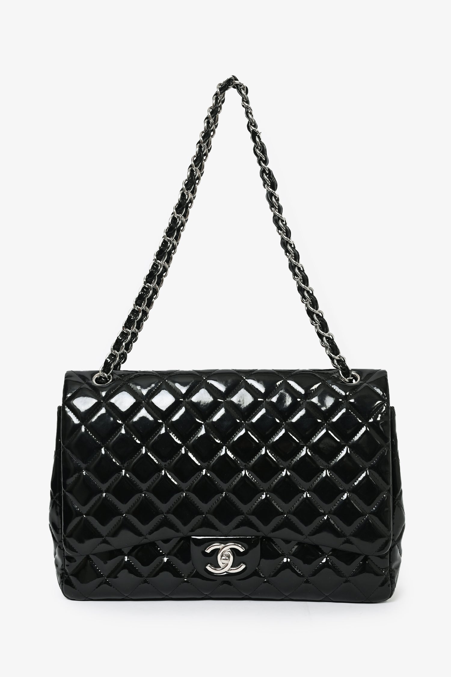 Pre-Loved Chanel™ 2012/13 Black Patent Leather Maxi Double Flap