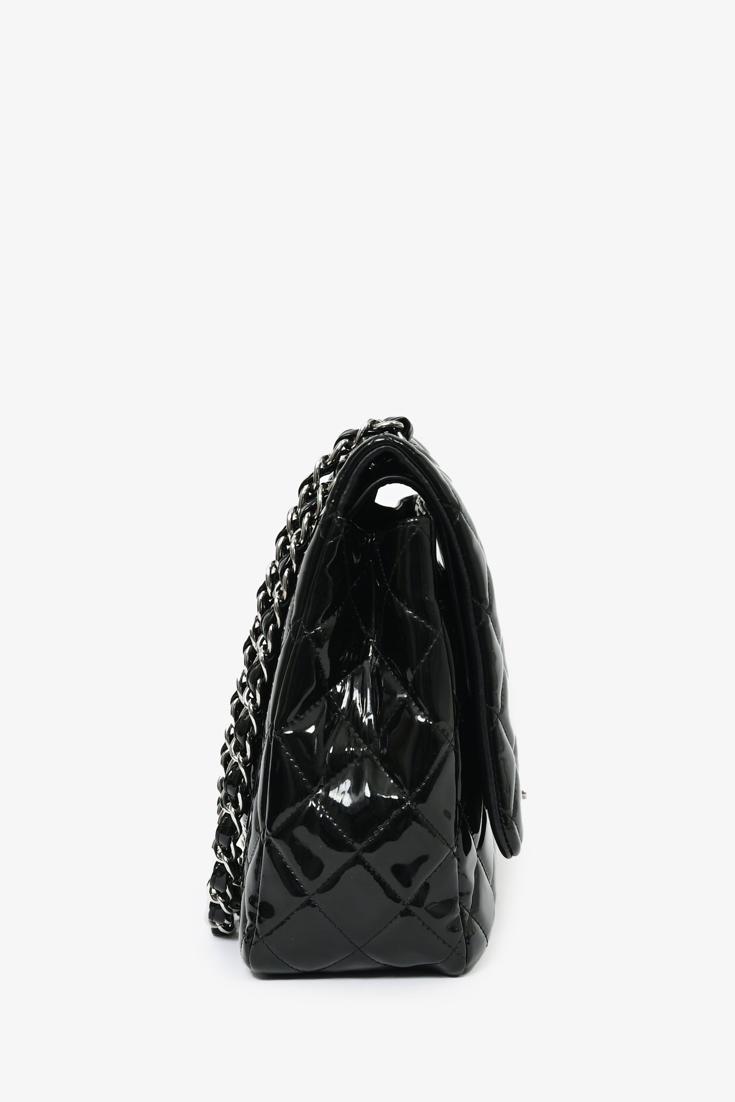 Pre-Loved Chanel™ 2012/13 Black Patent Leather Maxi Double Flap