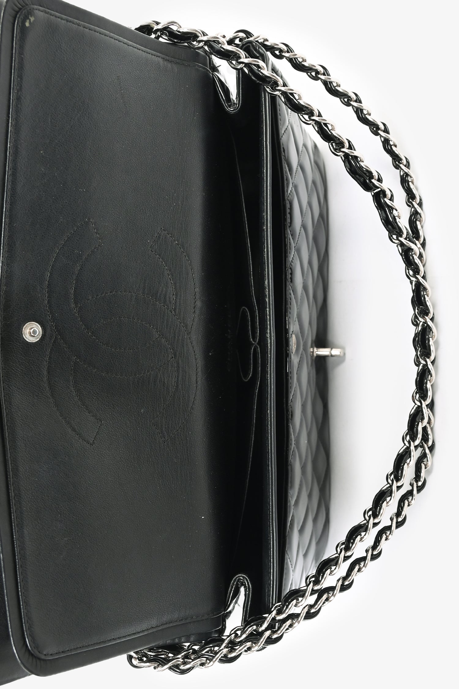 Pre-Loved Chanel™ 2012/13 Black Patent Leather Maxi Double Flap