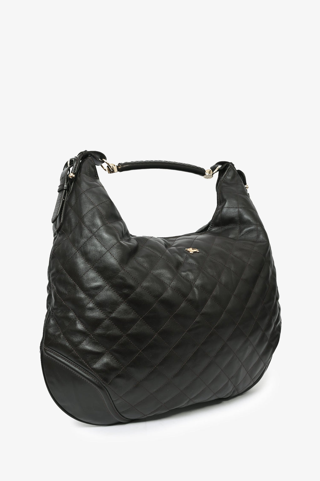 Burberry Brown Leather Quilted Large Hobo Bag