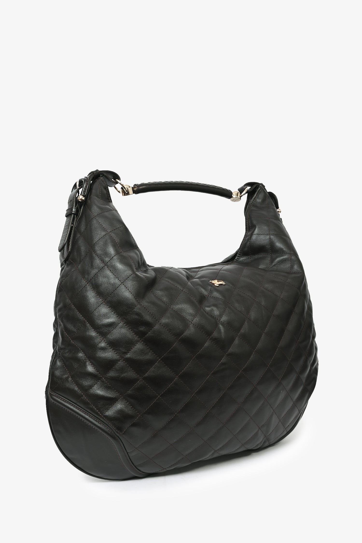 Burberry Brown Leather Quilted Large Hobo Bag