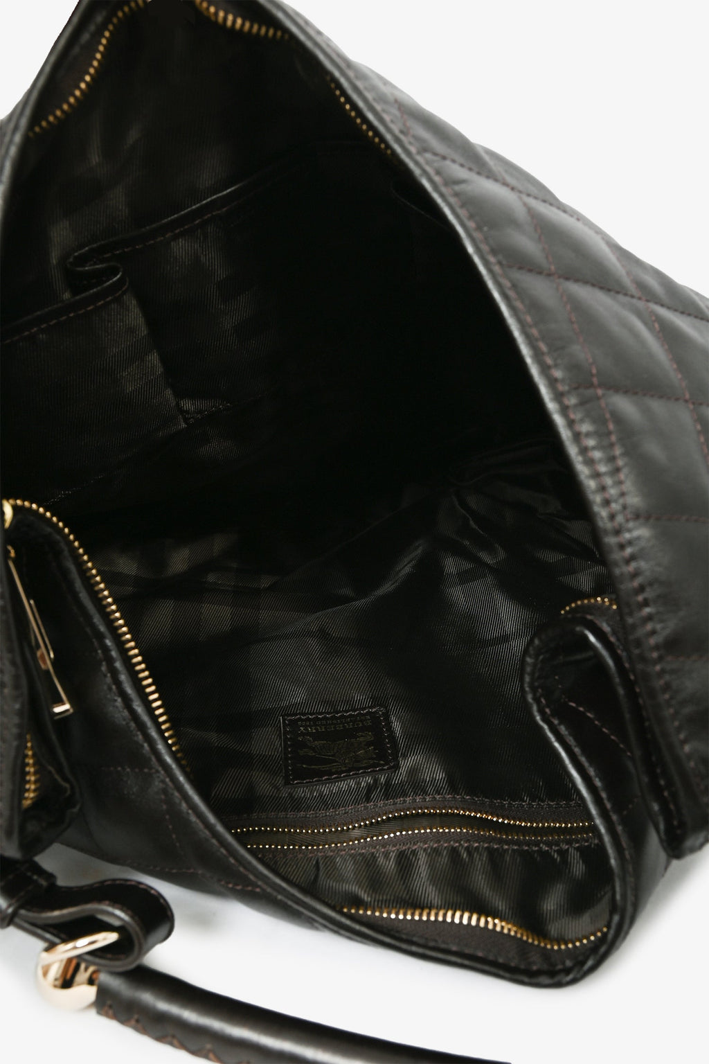 Burberry Brown Leather Quilted Large Hobo Bag
