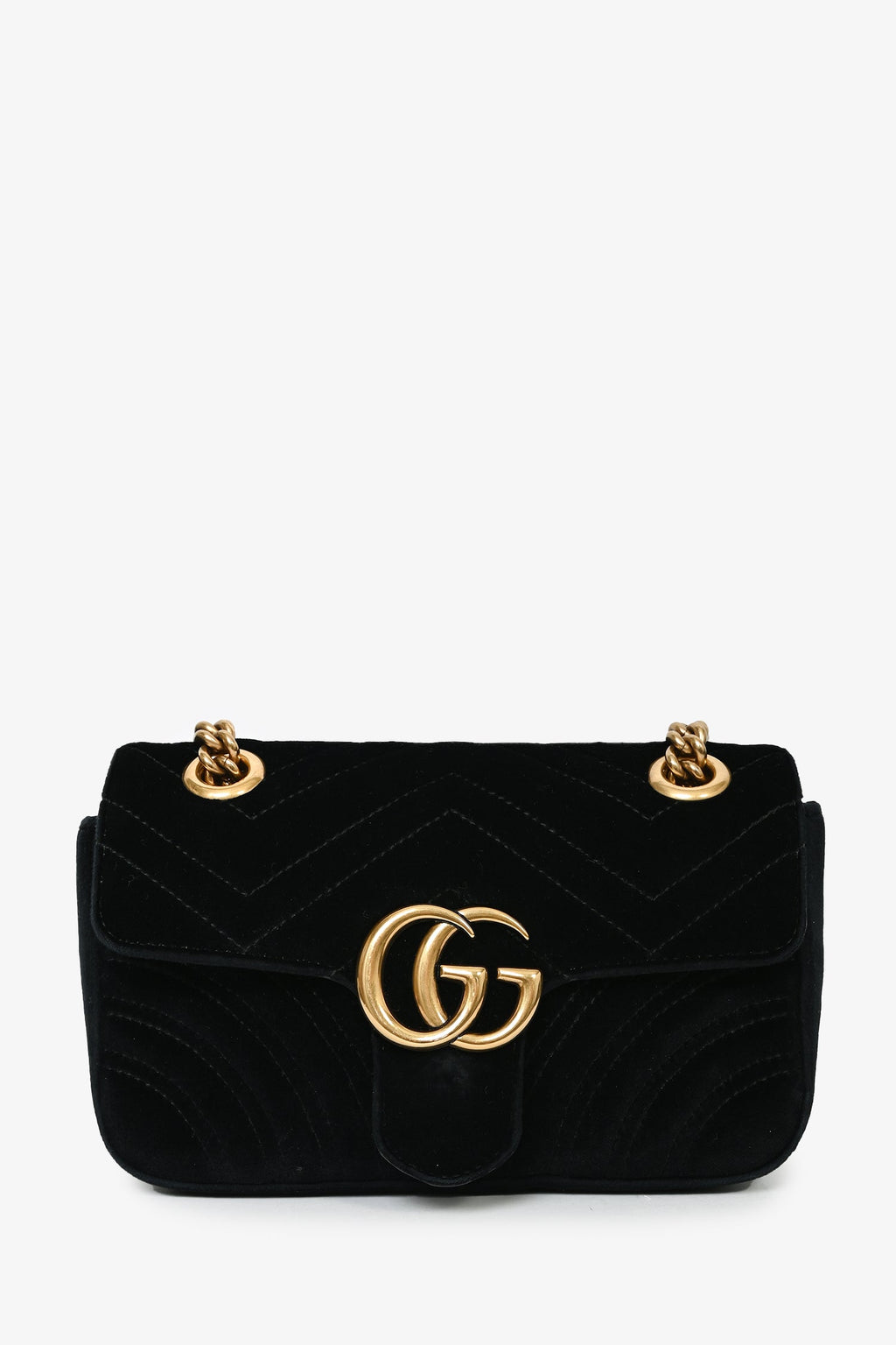 Gucci Black Velvet Marmont Mini Chain Crossbody