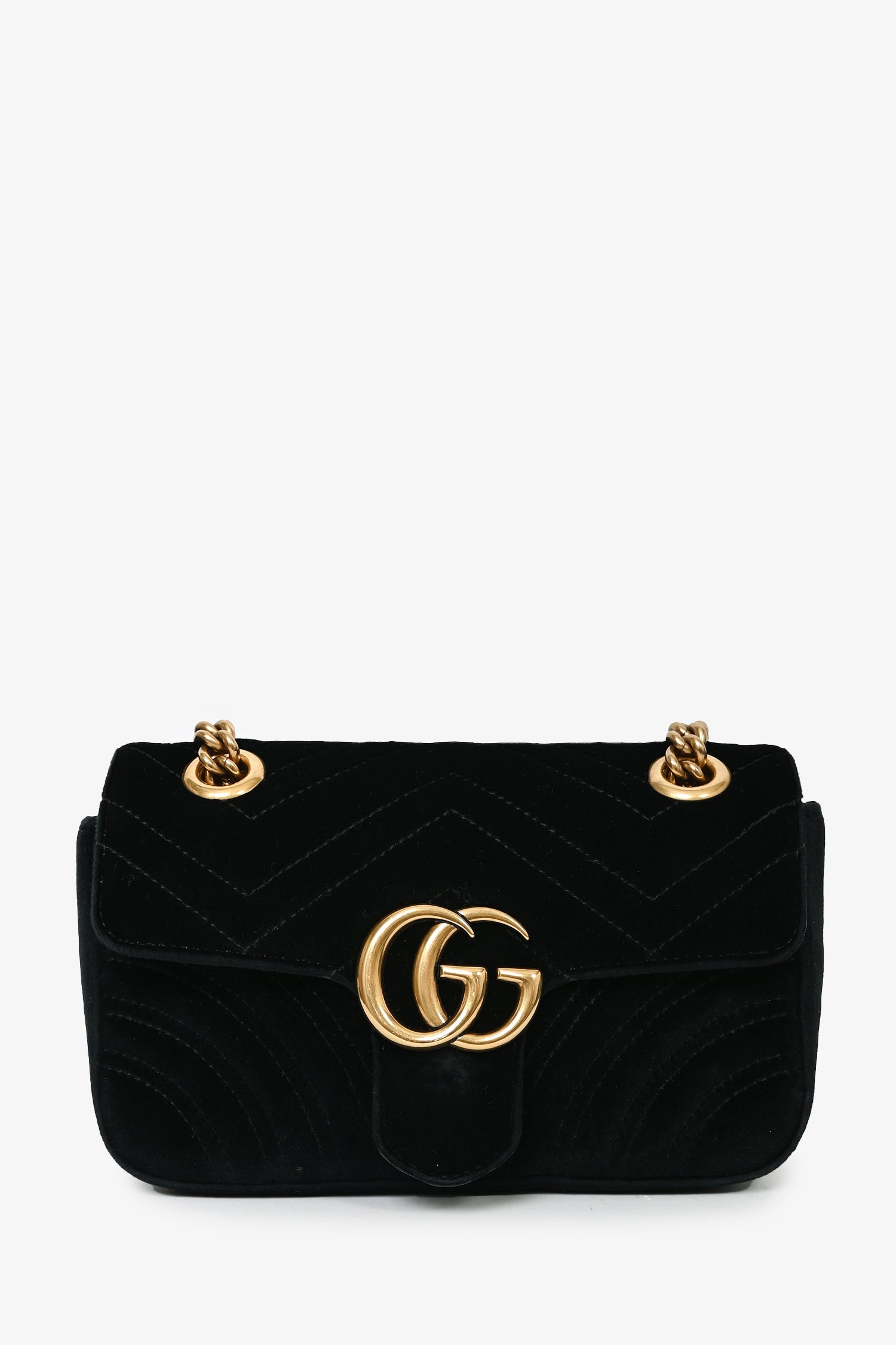 Gucci Black Velvet Marmont Mini Chain Crossbody