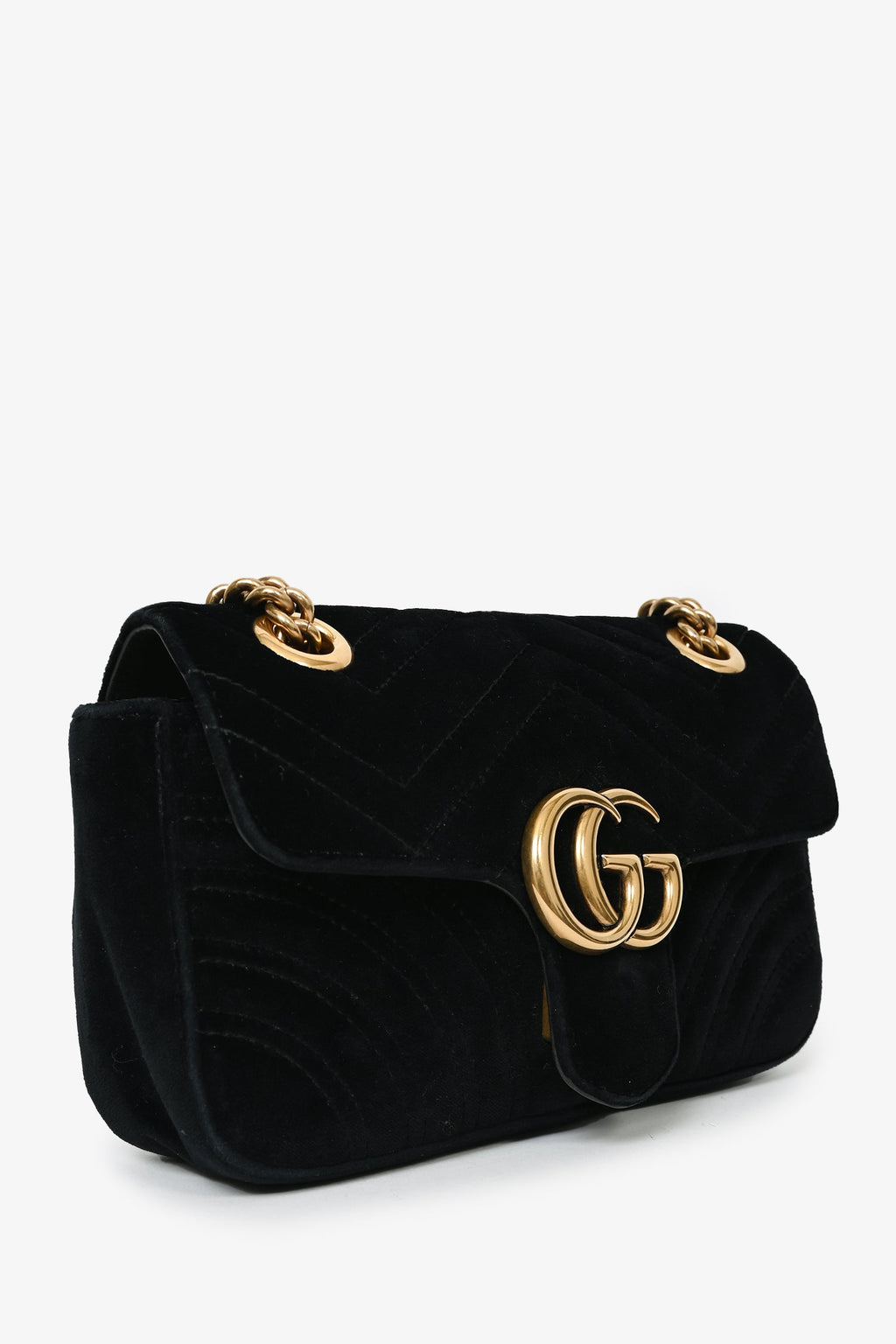 Gucci Black Velvet Marmont Mini Chain Crossbody
