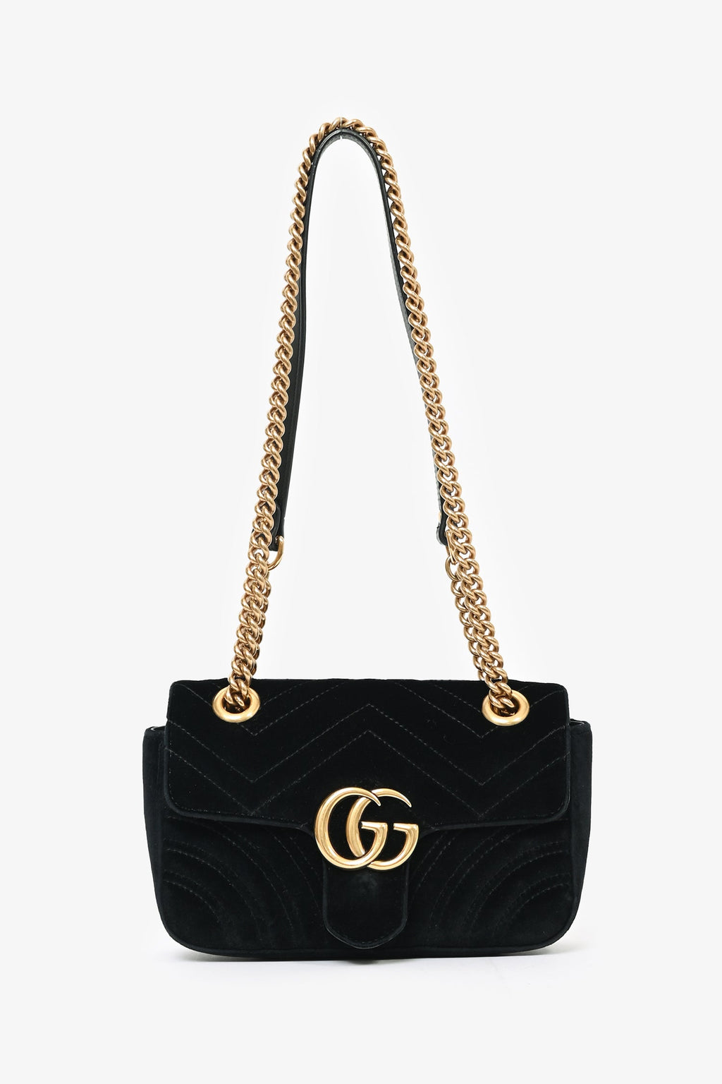 Gucci Black Velvet Marmont Mini Chain Crossbody