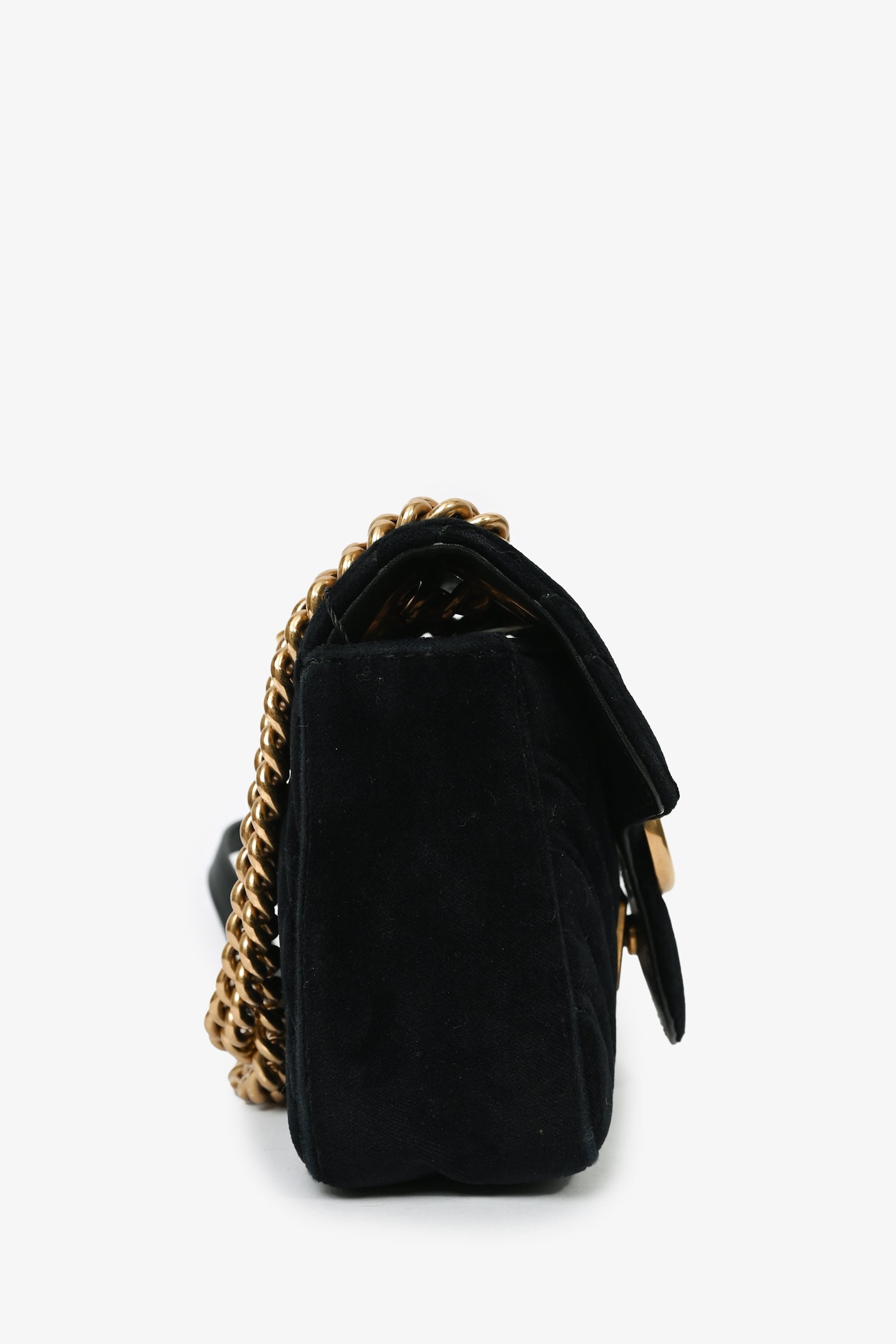 Gucci Black Velvet Marmont Mini Chain Crossbody