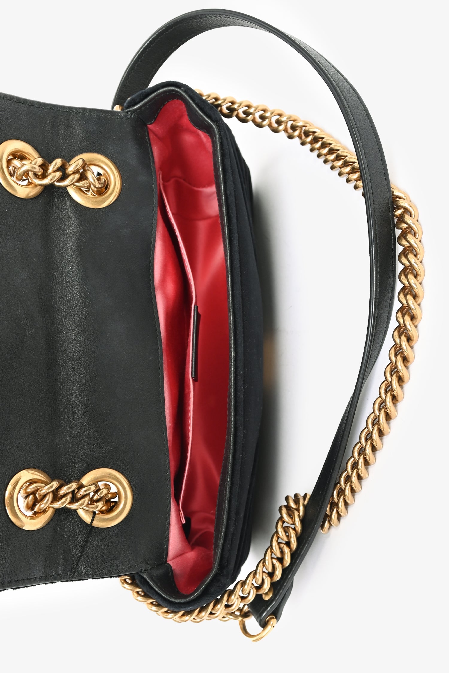 Gucci Black Velvet Marmont Mini Chain Crossbody