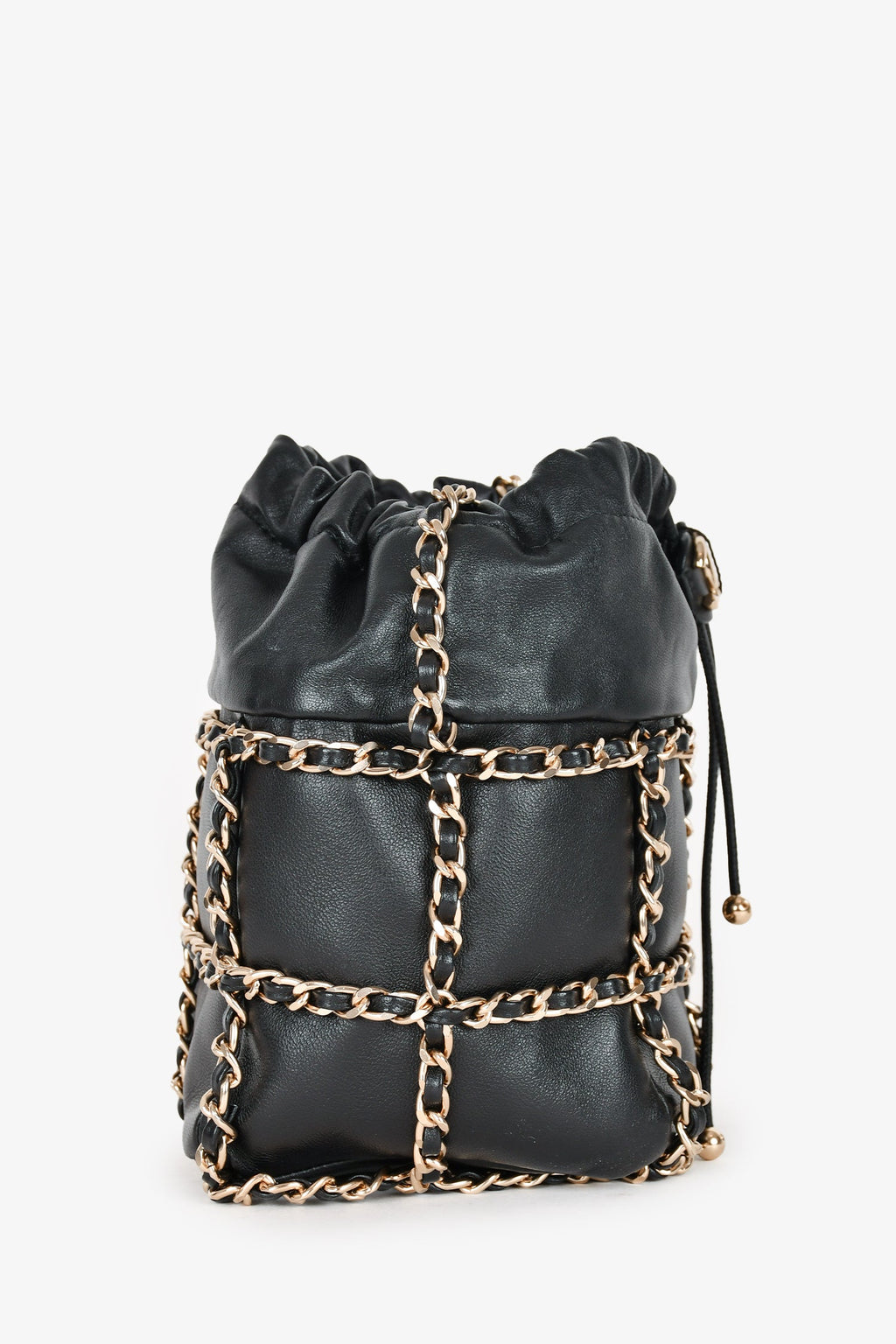 Pre-Loved Chanel™ 2019/20 Black Leather Chain Detailed Bucket Bag